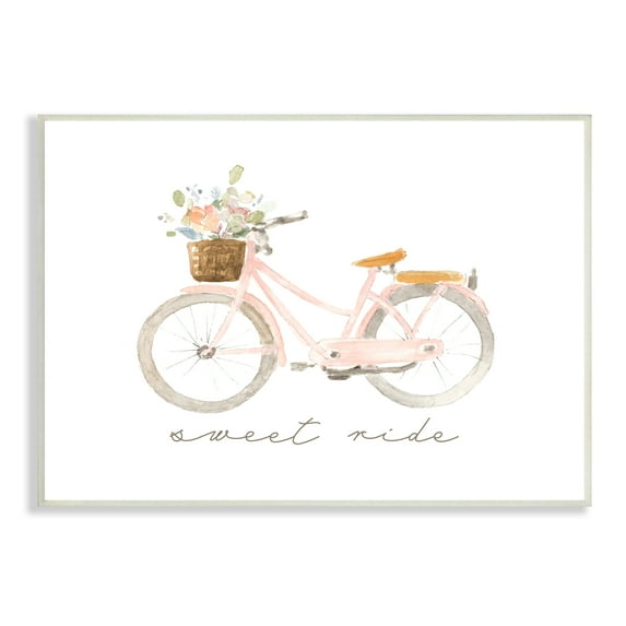 Stupell Industries Sweet Ride Phrase Pink Bicycle Country Flower Basket, 15 x 10, Design by Lanie Loreth