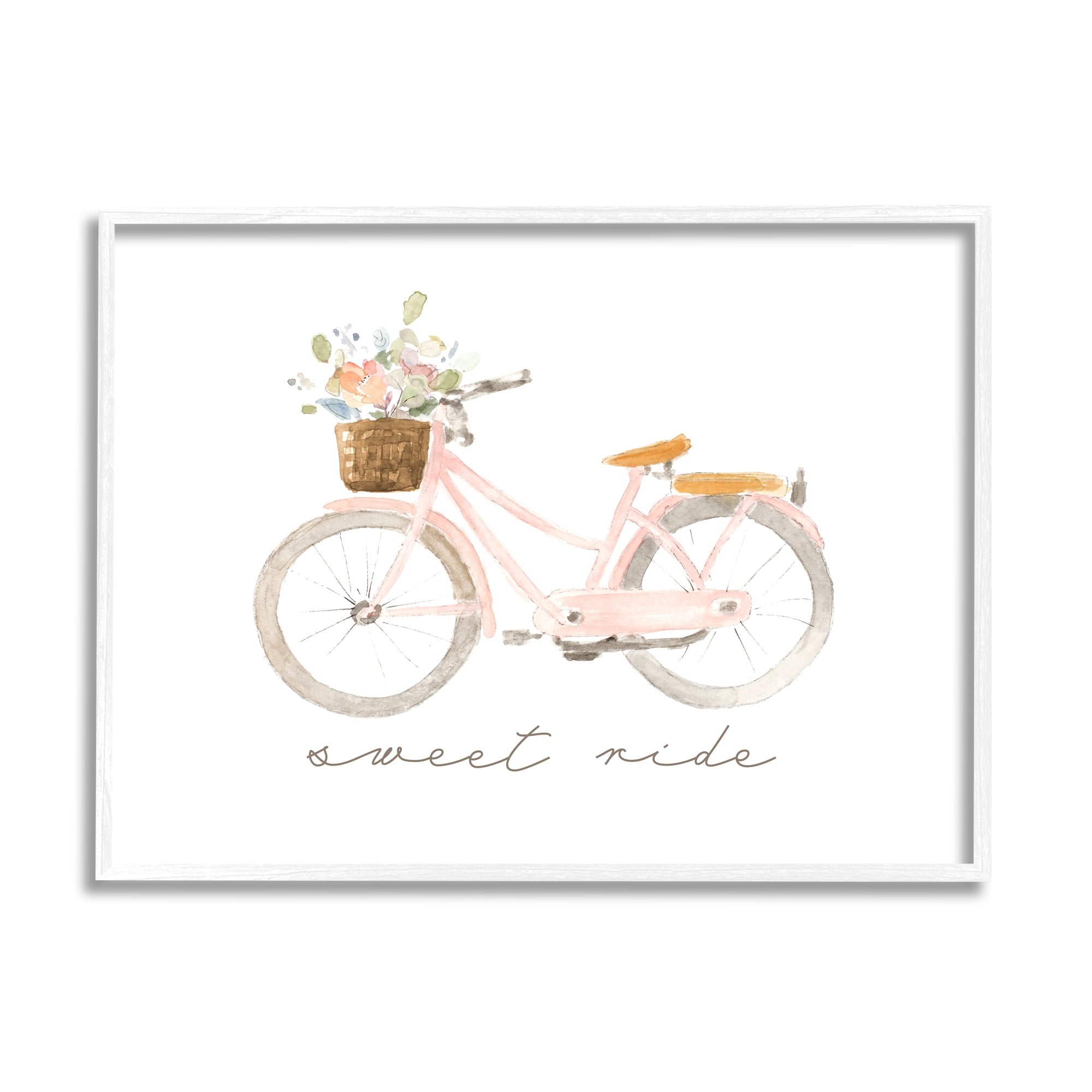 Stupell Industries Sweet Ride Phrase Pink Bicycle Country Flower Basket, 30 x 24, Design by Lanie Loreth