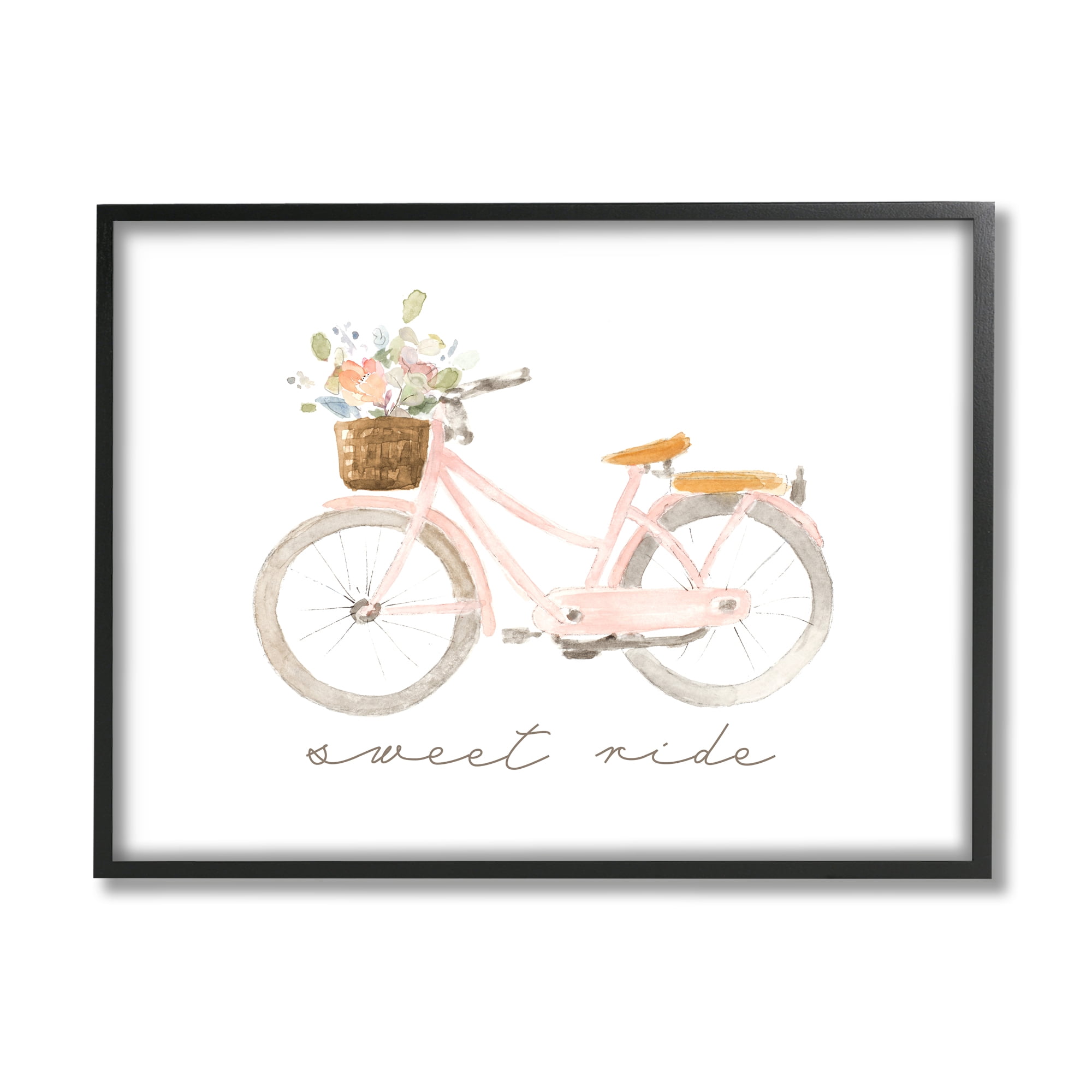 Stupell Industries Sweet Ride Phrase Pink Bicycle Country Flower Basket, 30 x 24, Design by Lanie Loreth