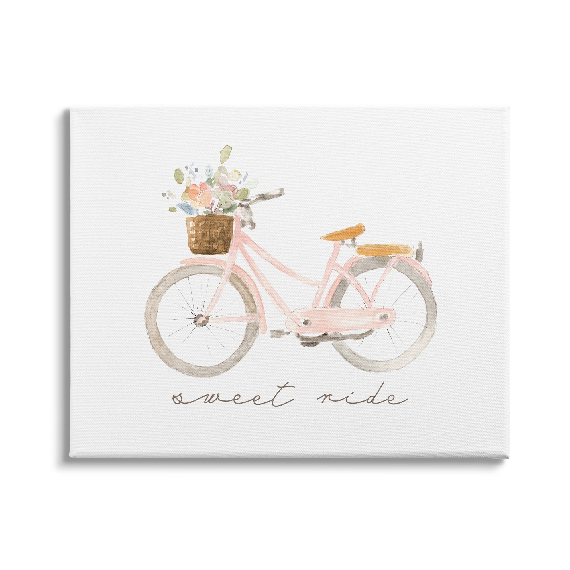 Stupell Industries Sweet Ride Phrase Pink Bicycle Country Flower Basket, 30 x 24, Design by Lanie Loreth