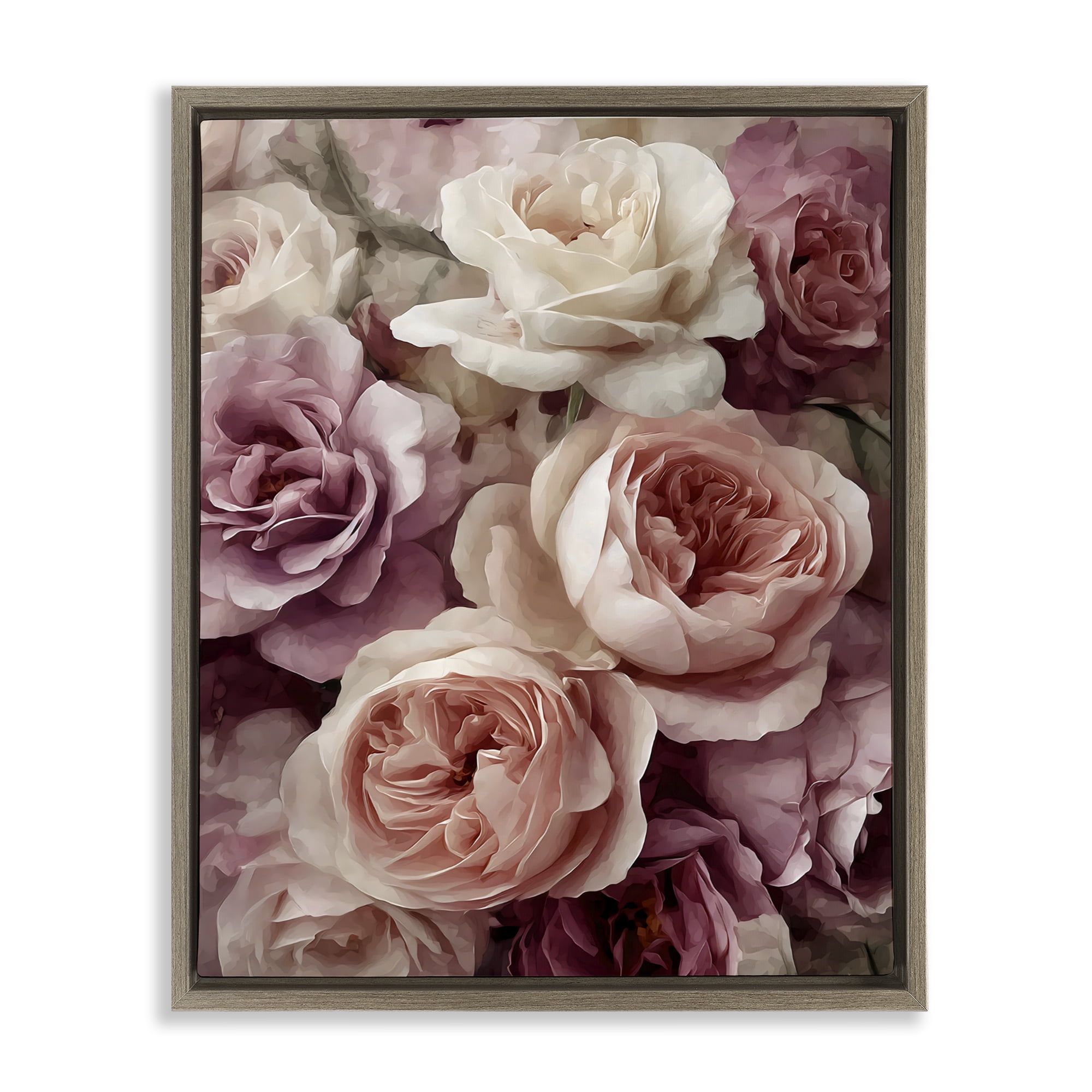 Stupell Industries Sweet Roses in Blush Pink Brown Framed Floater Canvas Wall Art, design by Franklyn Gregory