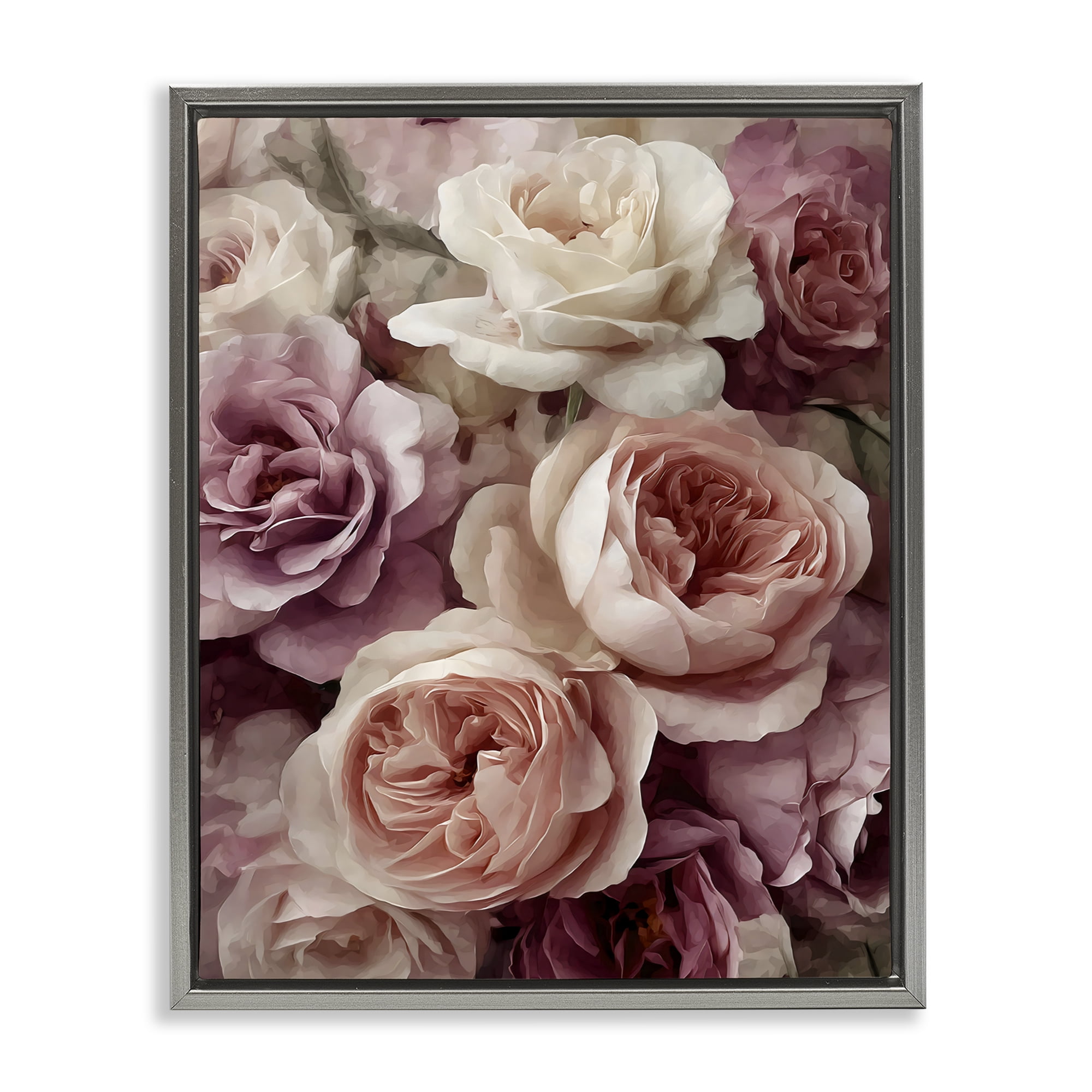 Stupell Industries Sweet Roses in Blush Pink Gray Framed Floater Canvas Wall Art, design by Franklyn Gregory