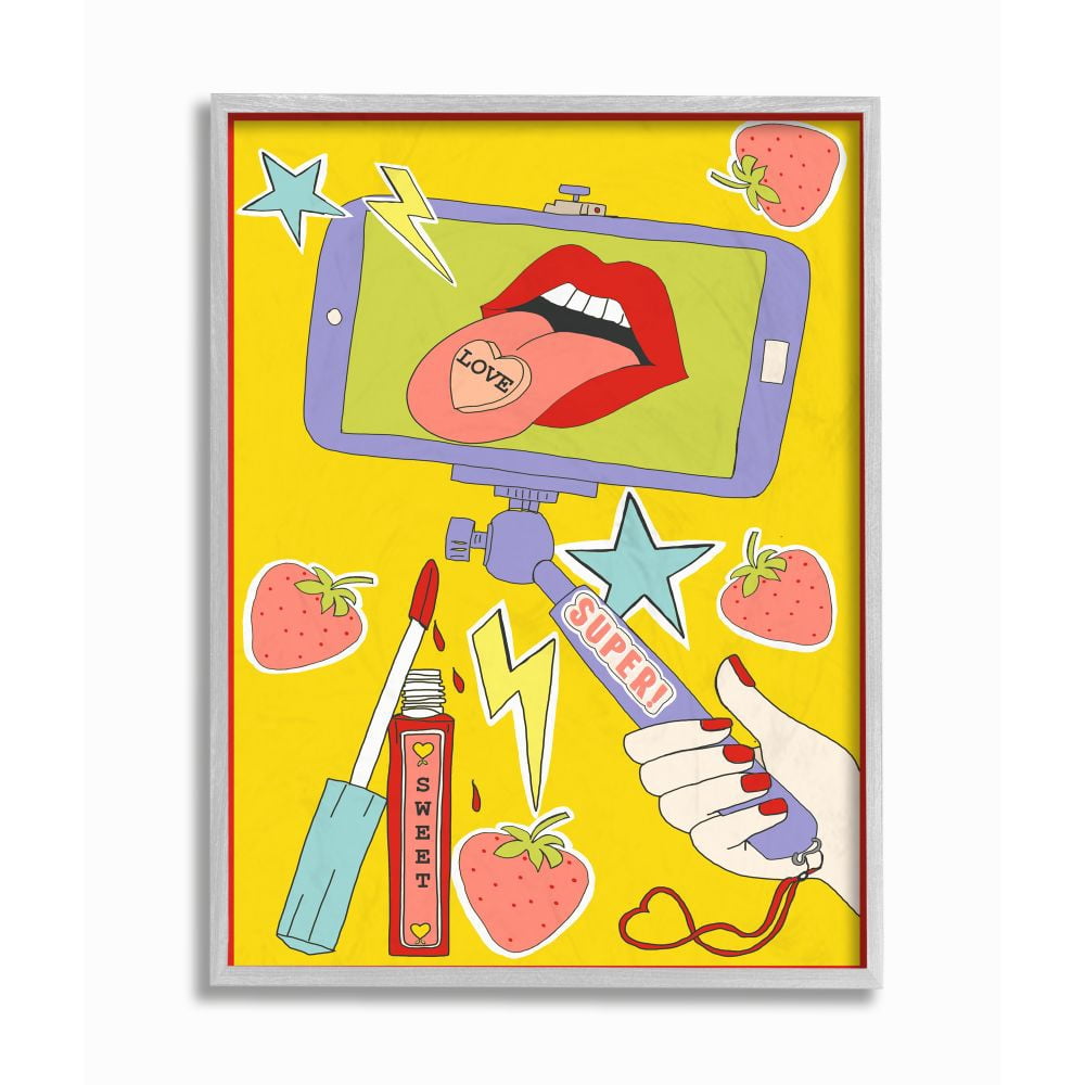 Stupell Industries Sweet Selfie Love Retro Color Pop Design Framed Wall Art Design by Sangita Bachelet, 16" x 20", Gray Framed