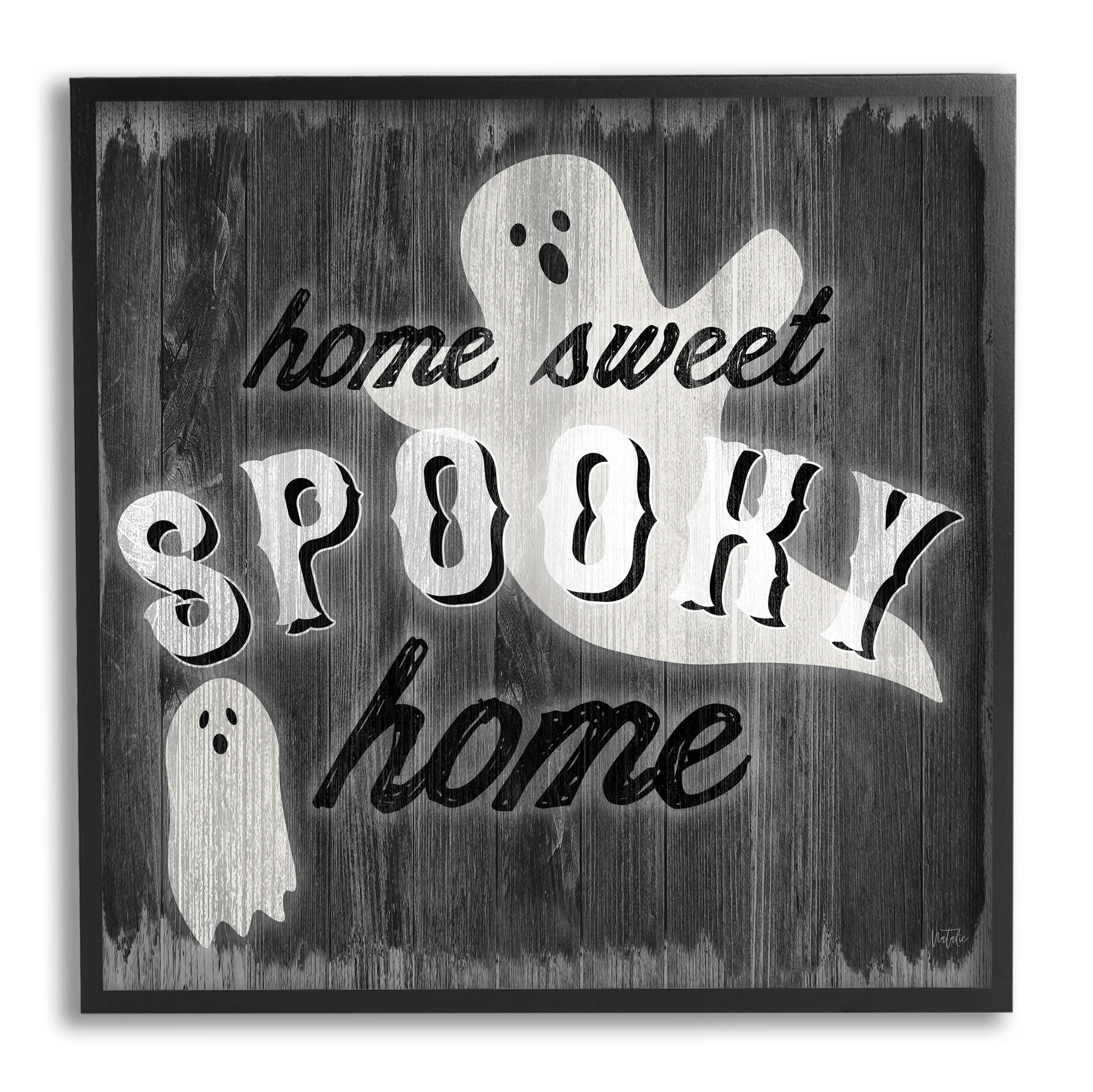 Stupell Industries Sweet Spooky Home Ghosts Sign Graphic Art Black Framed Art Print Wall Art, Design by Natalie Carpentieri