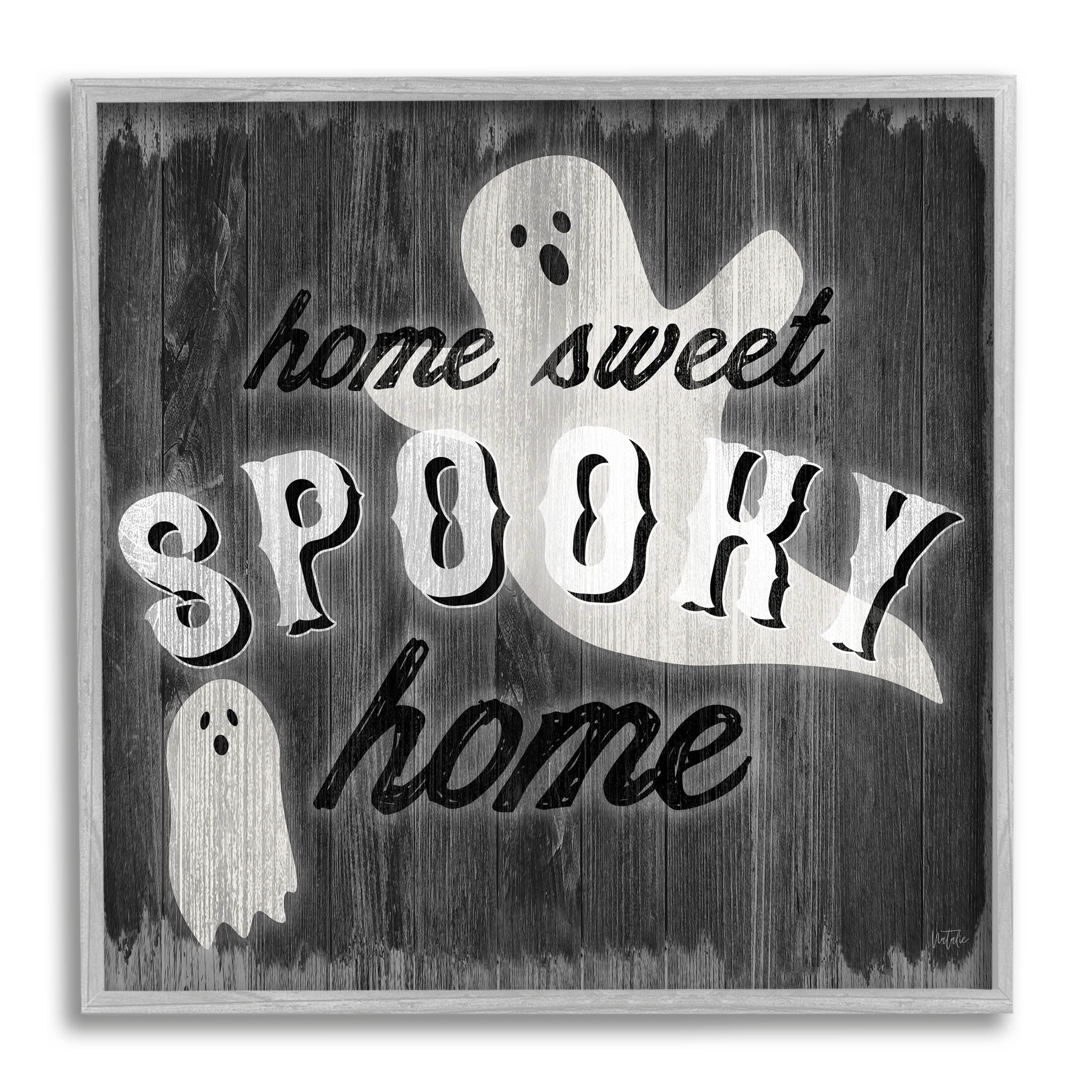 Stupell Industries Sweet Spooky Home Ghosts Sign Graphic Art Gray Framed Art Print Wall Art, Design by Natalie Carpentieri