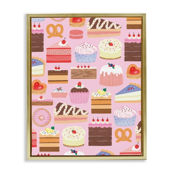 Stupell Industries Sweet Tooth Desserts Collection Gold Framed Floater Canvas Wall Art design by Nina Muis Surface Design, 31 x 25