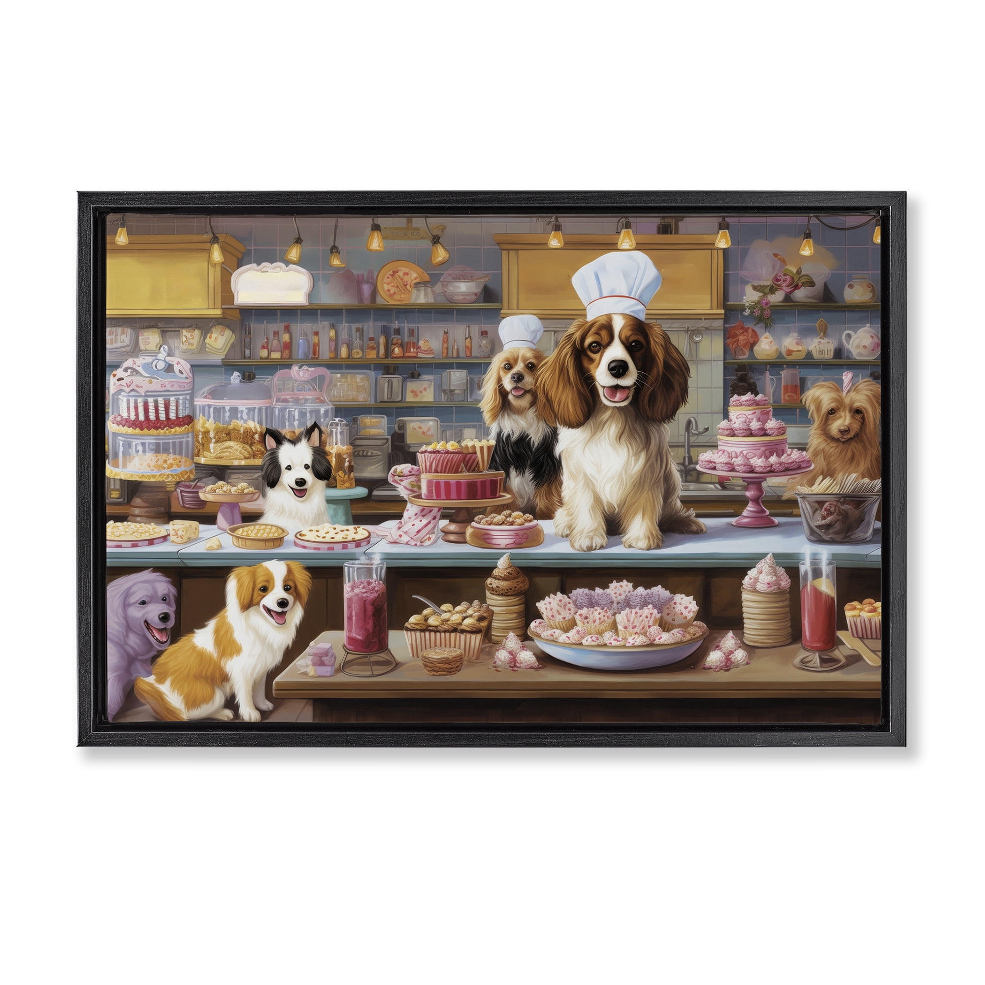 Stupell Industries Sweet Treats Pastry Dogs Food & Beverage Painting Black Floater Framed Canvas Art Print Wall Art, 31 x 21