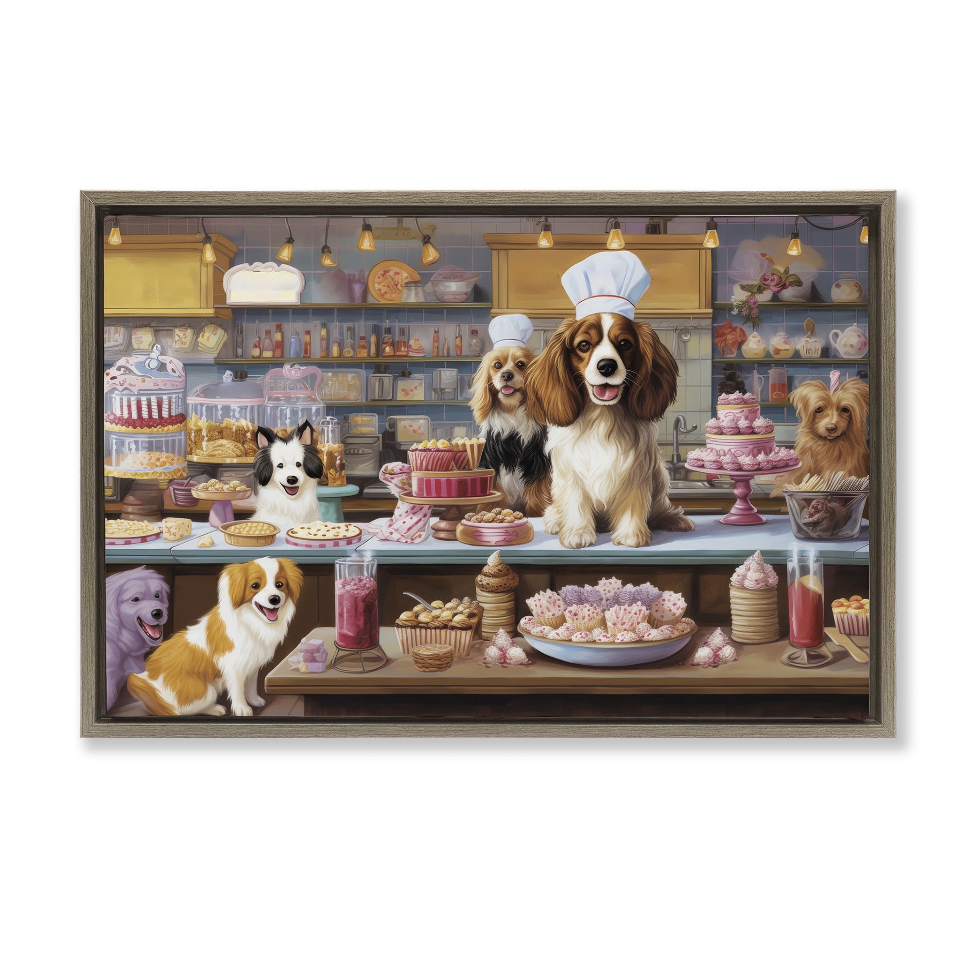 Stupell Industries Sweet Treats Pastry Dogs Food & Beverage Painting Brown Floater Framed Canvas Art Print Wall Art, 25 x 17