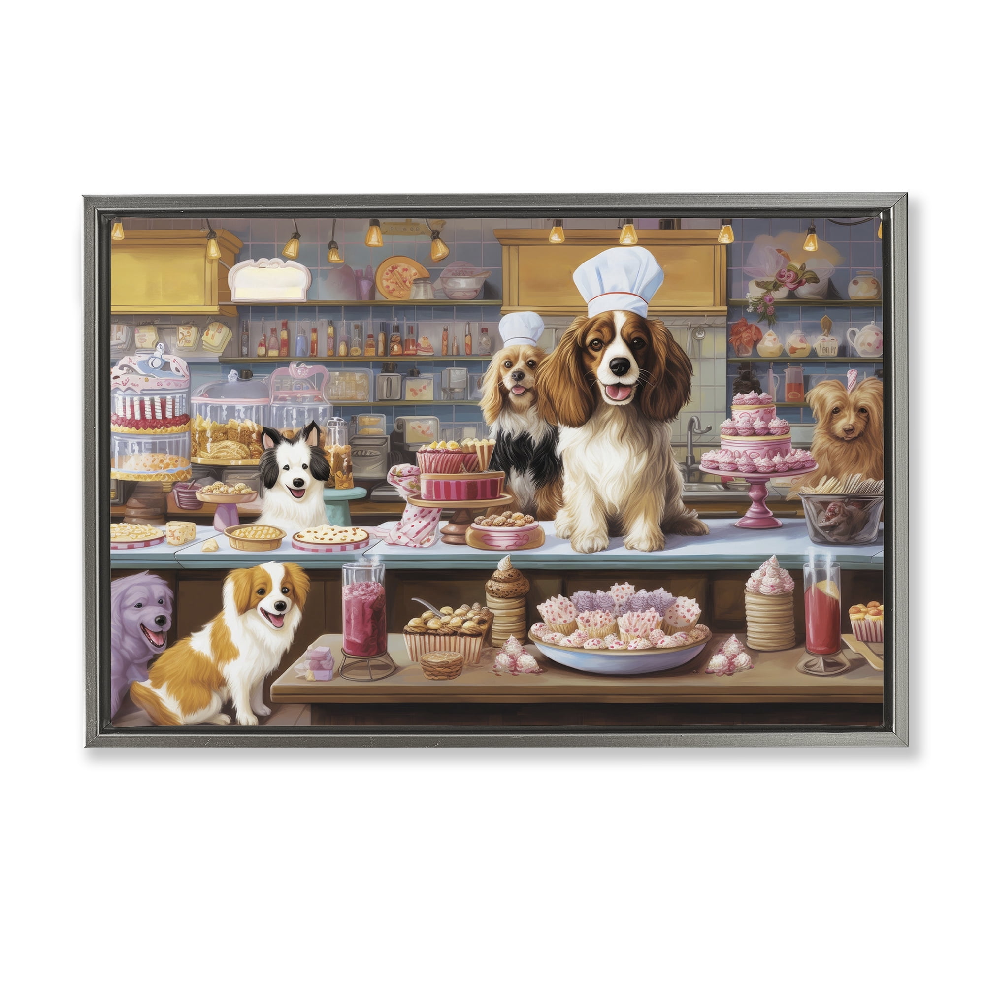 Stupell Industries Sweet Treats Pastry Dogs Food & Beverage Painting Gray Floater Framed Canvas Art Print Wall Art, 31 x 21