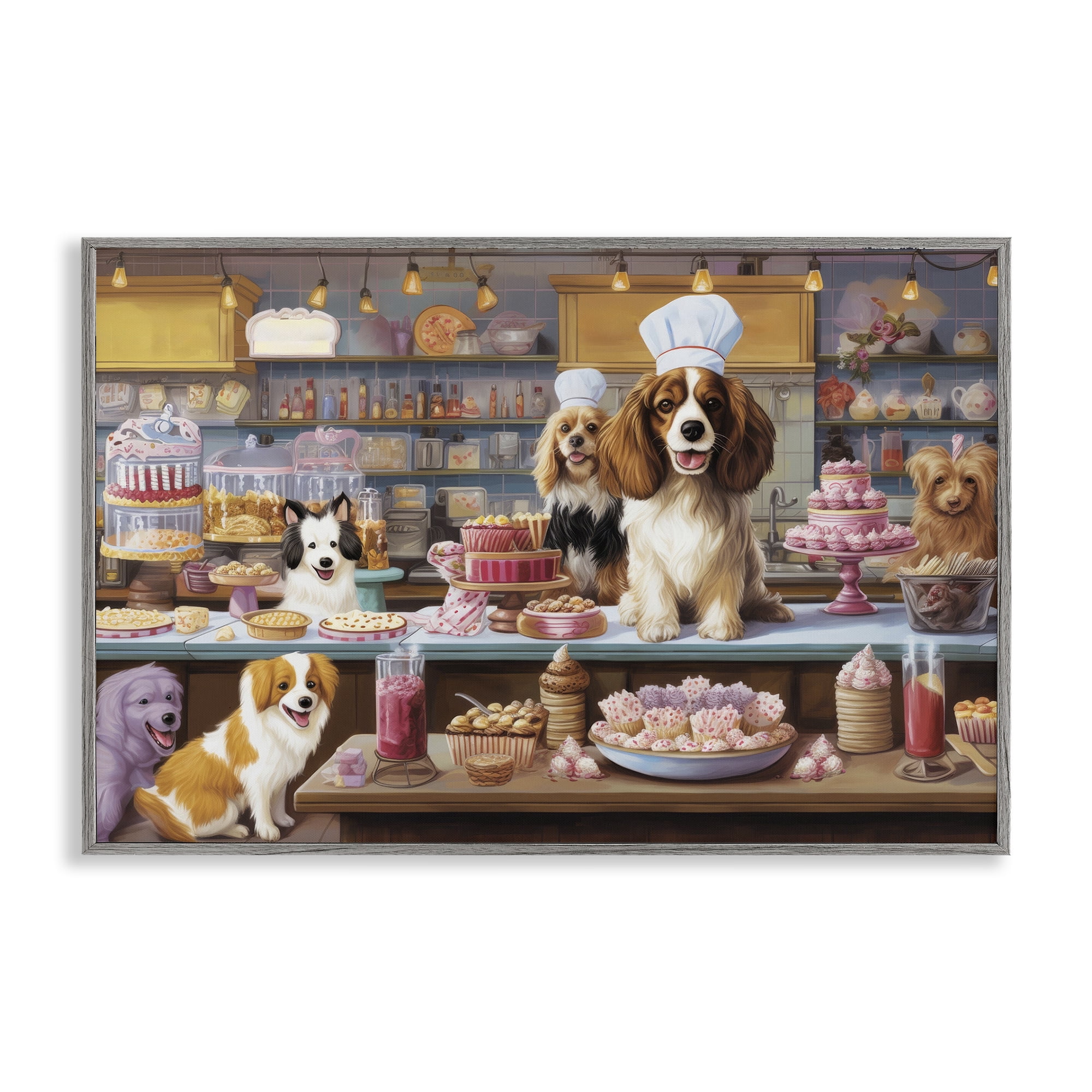 Stupell Industries Sweet Treats Pastry Dogs Food & Beverage Painting Gray Framed Art Print Wall Art, 18 x 12