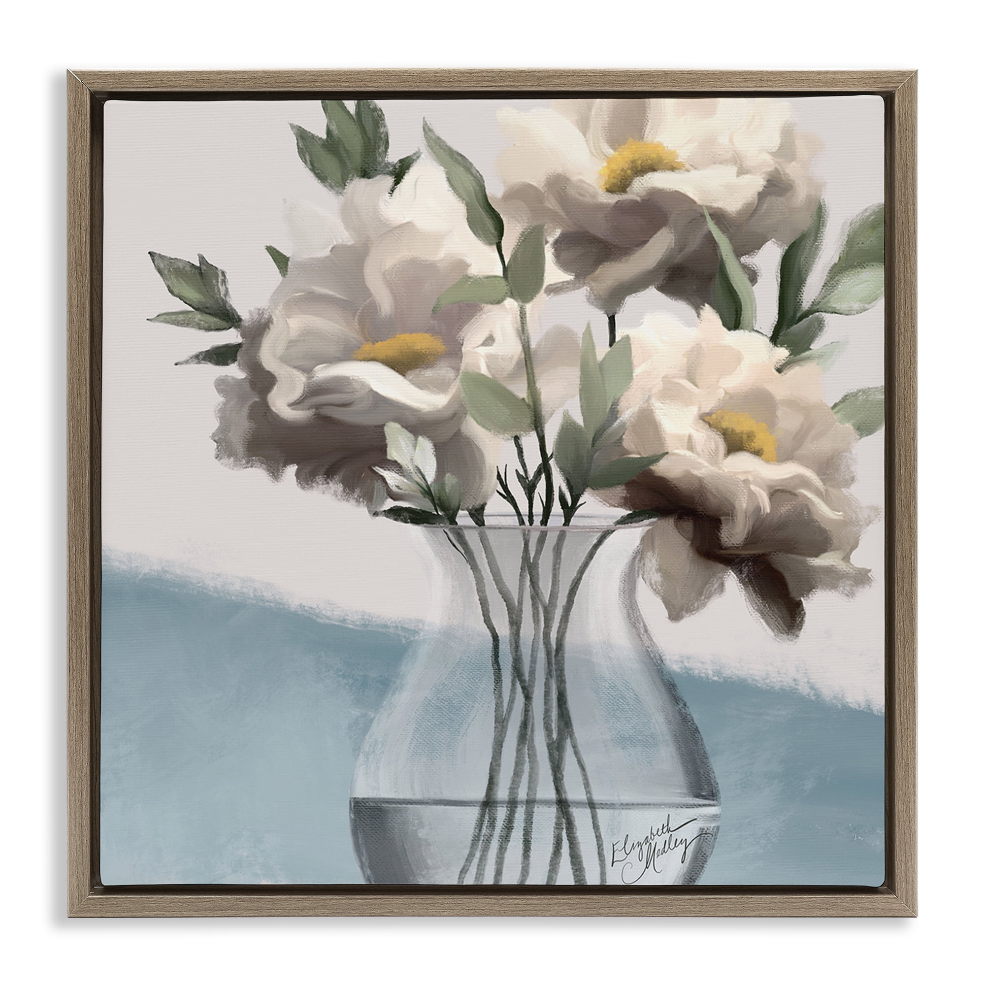 Stupell Industries Sweet Vase Bouquet Plants & Flowers Painting Brown Floater Framed Canvas Art Print Wall Art, 18 x 18