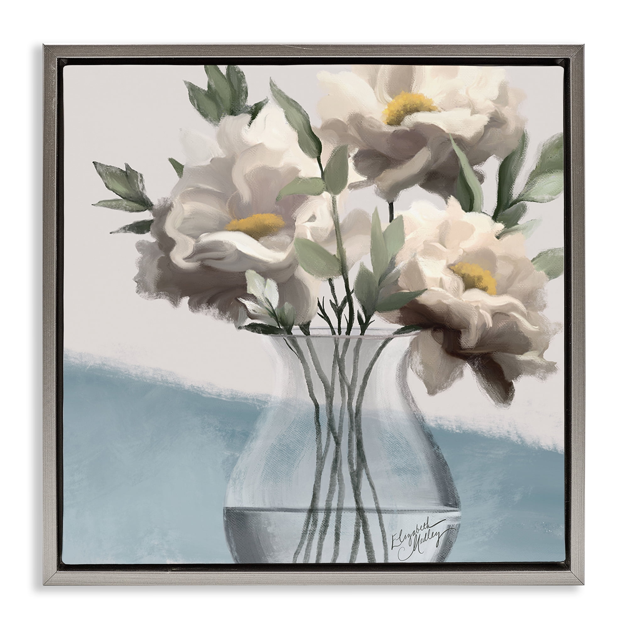 Stupell Industries Sweet Vase Bouquet Plants & Flowers Painting Gray Floater Framed Canvas Art Print Wall Art, 18 x 18