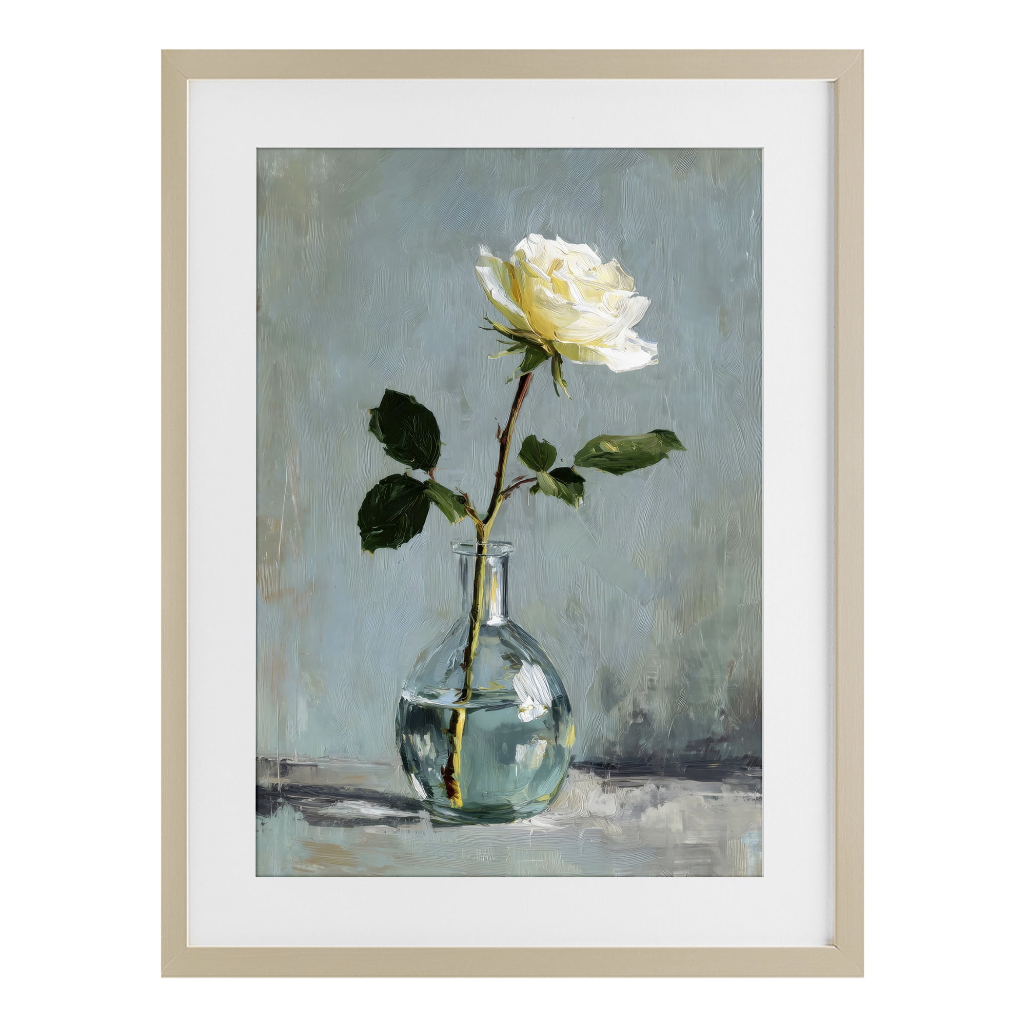 Stupell Industries Sweet White Rose in Vase Birch Framed Print Under Glass, design by Petal Prints Design