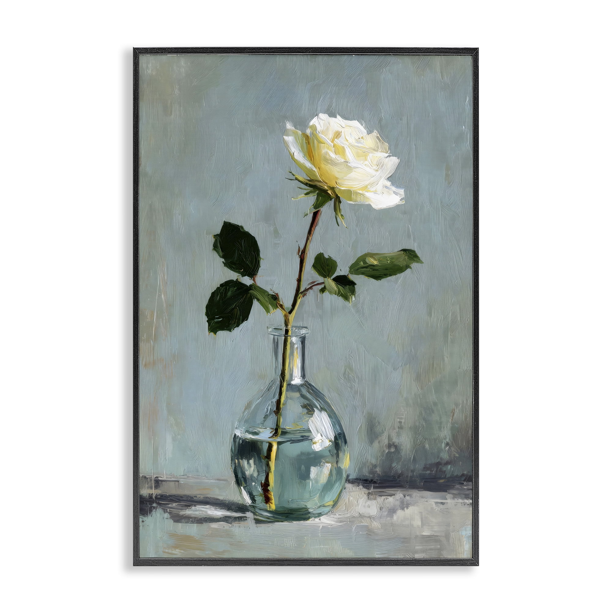 Stupell Industries Sweet White Rose in Vase Black Framed Giclee Art, design by Petal Prints Design
