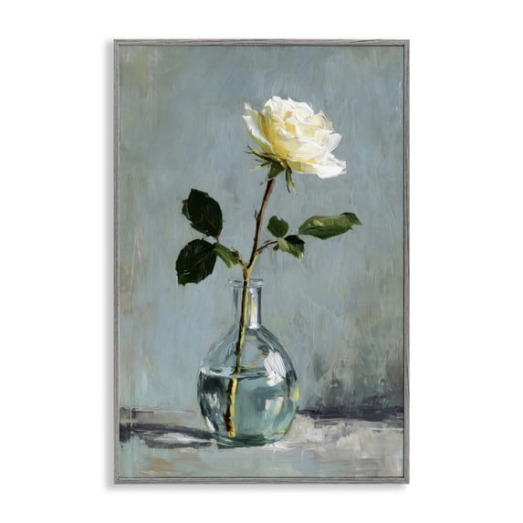 Stupell Industries Victorian Sweet White Rose in Vase Gray Framed Giclee Art, 20 x 30, by Petals Prints Design