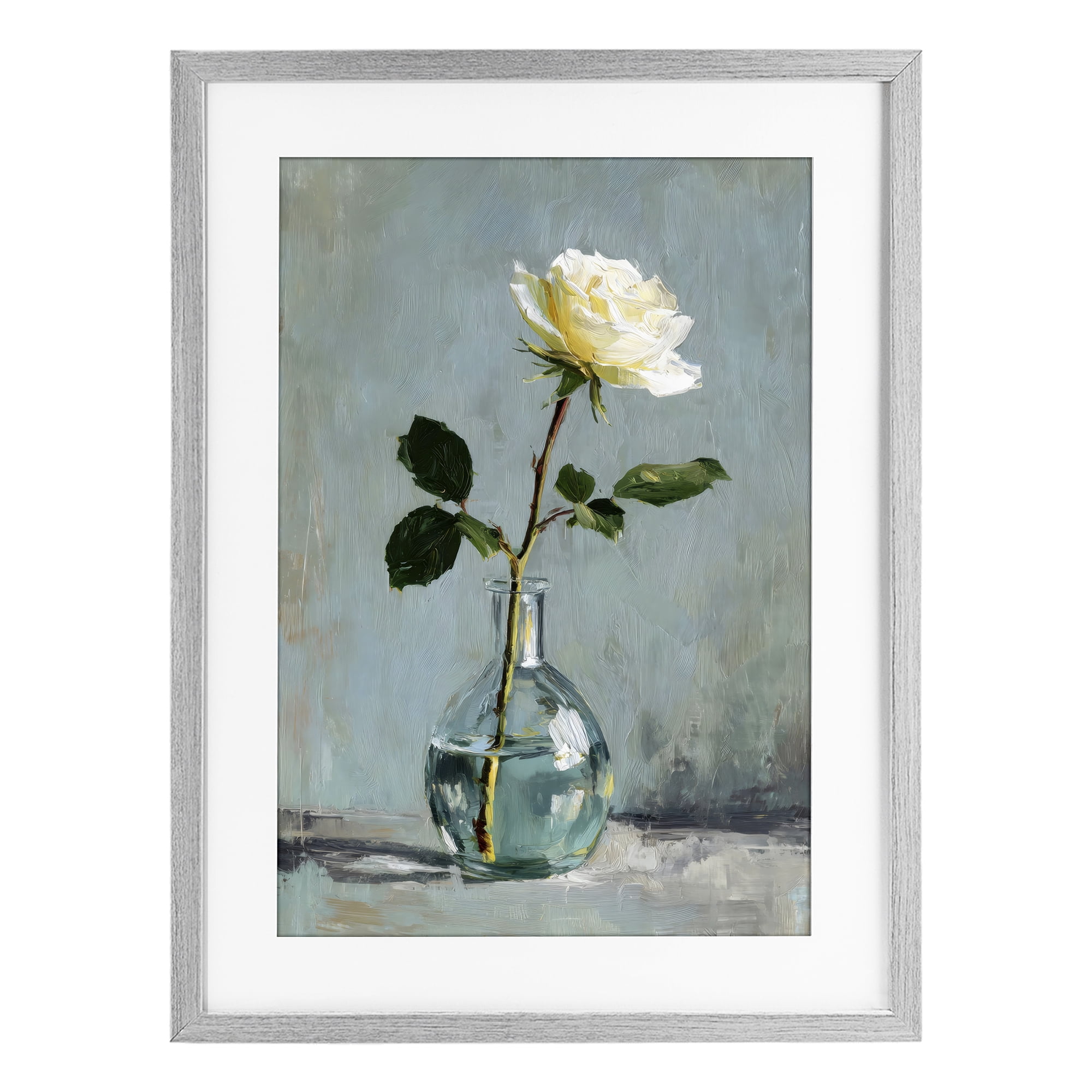 Stupell Industries Sweet White Rose in Vase Gray Framed Print Under Glass, design by Petal Prints Design
