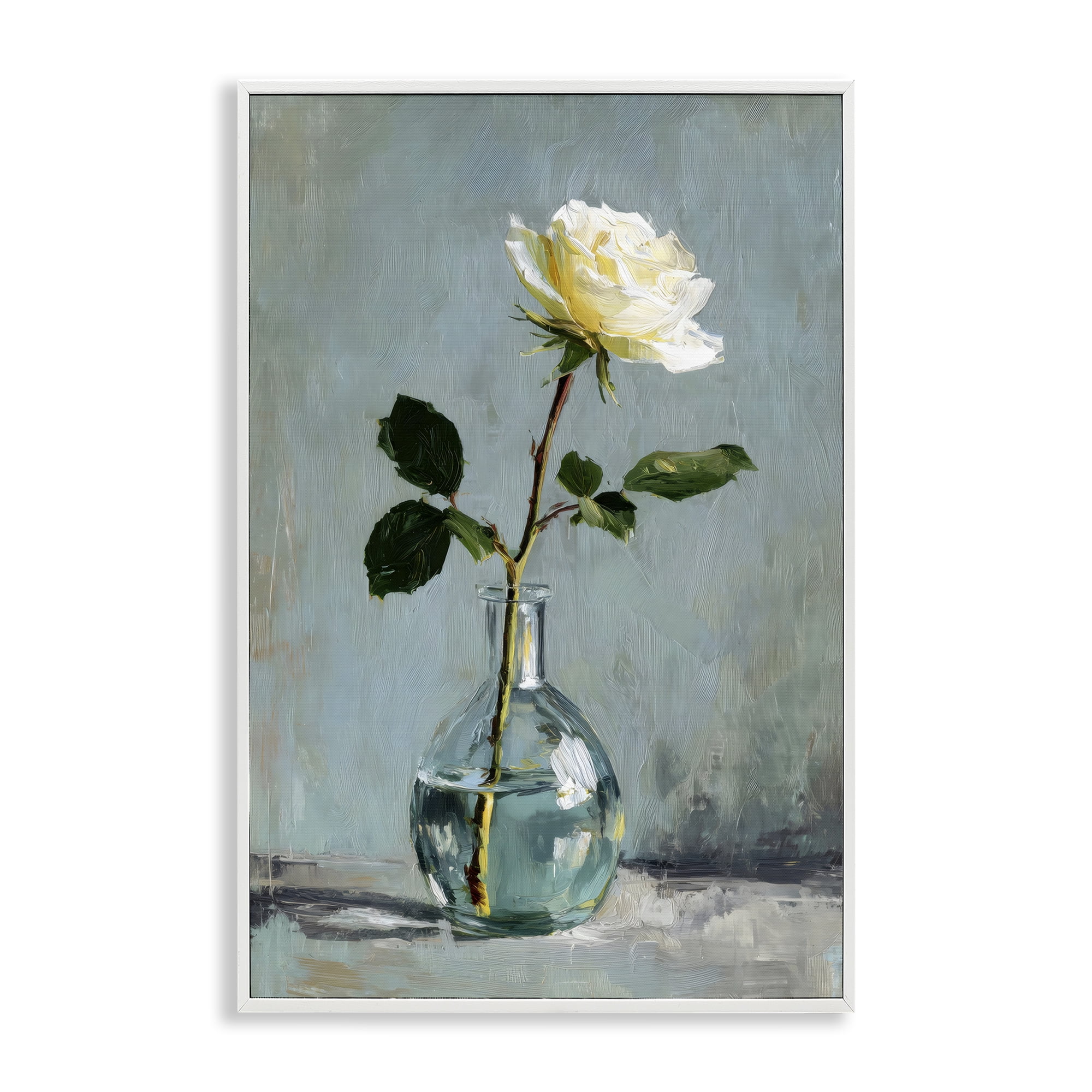 Stupell Industries Sweet White Rose in Vase White Framed Giclee Art, design by Petal Prints Design