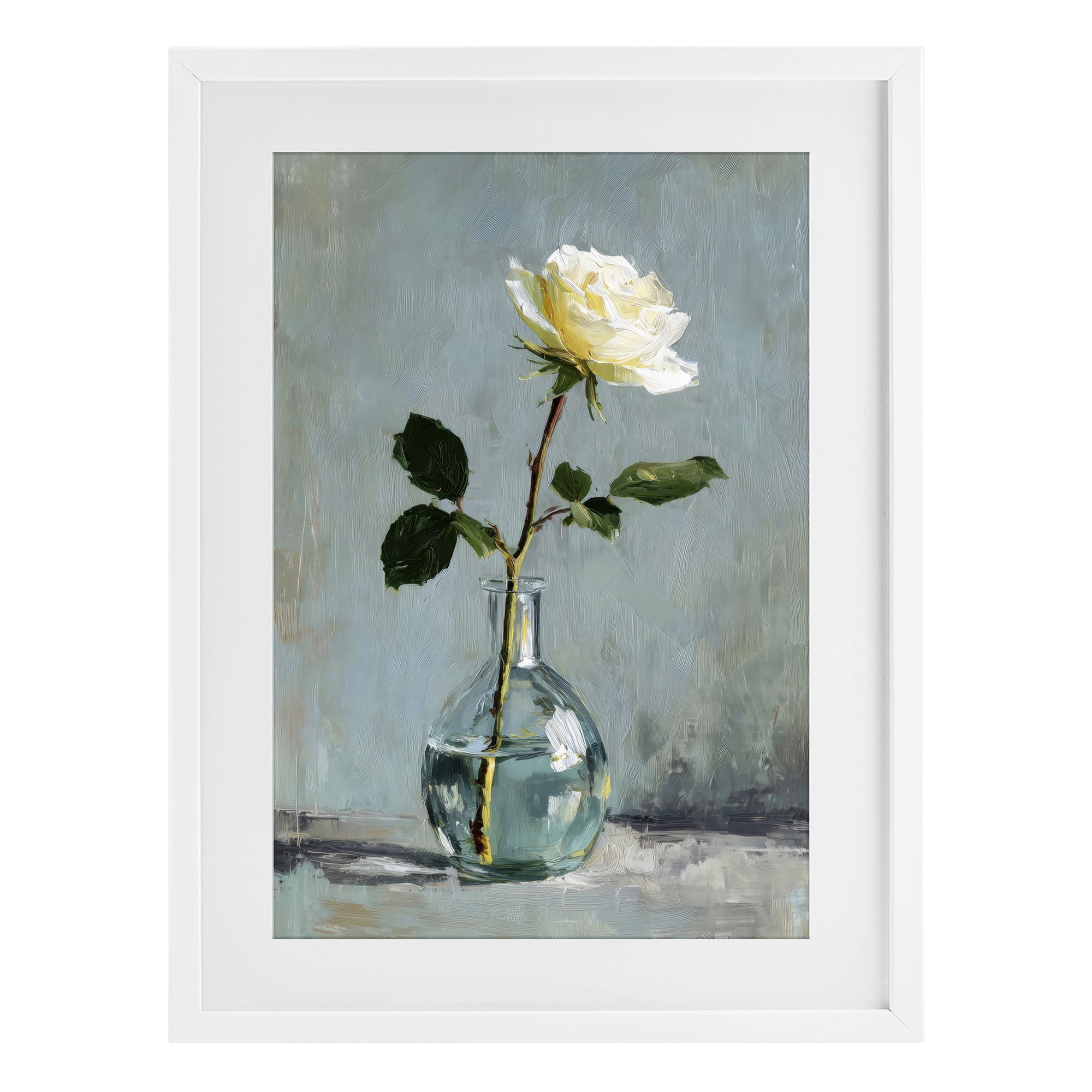 Stupell Industries Sweet White Rose in Vase White Framed Print Under Glass, design by Petal Prints Design