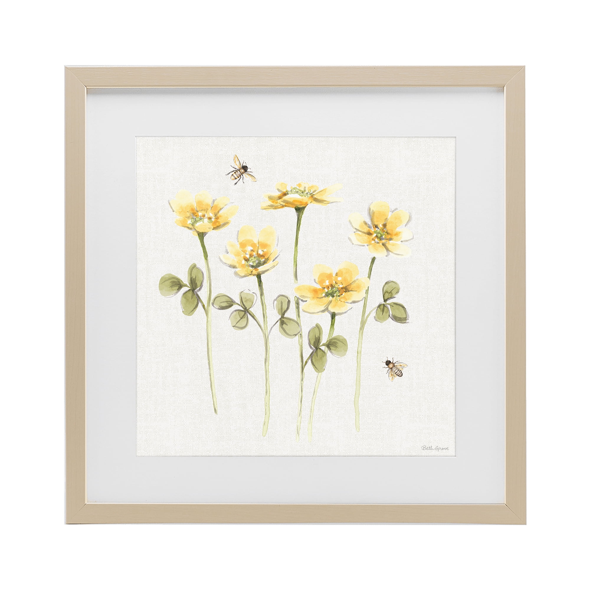 Stupell Industries Sweet Yellow Honey Flowers Birch Framed Print Under Glass, design by Beth Grove