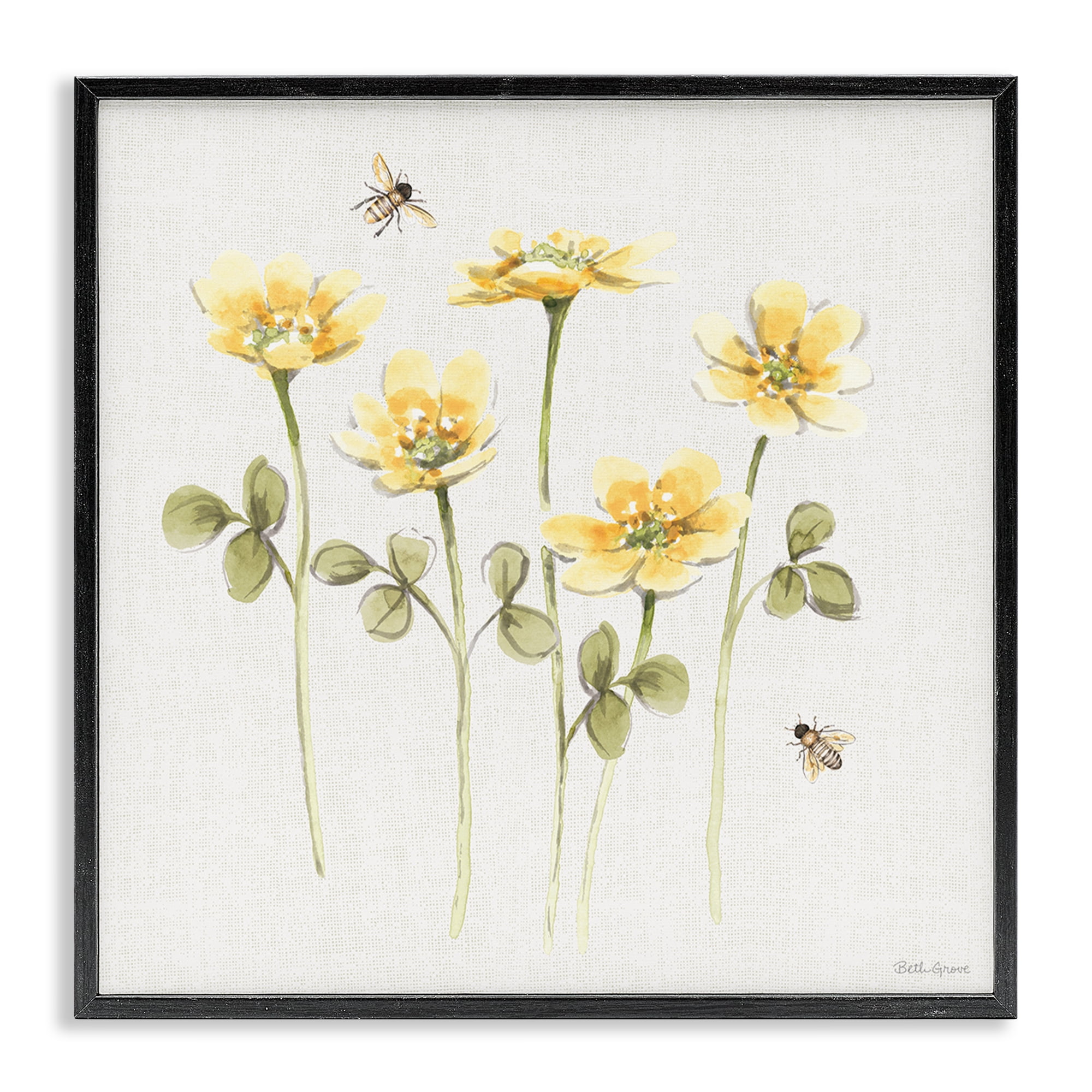 Stupell Industries Sweet Yellow Honey Flowers Black Framed Giclee Art, design by Beth Grove