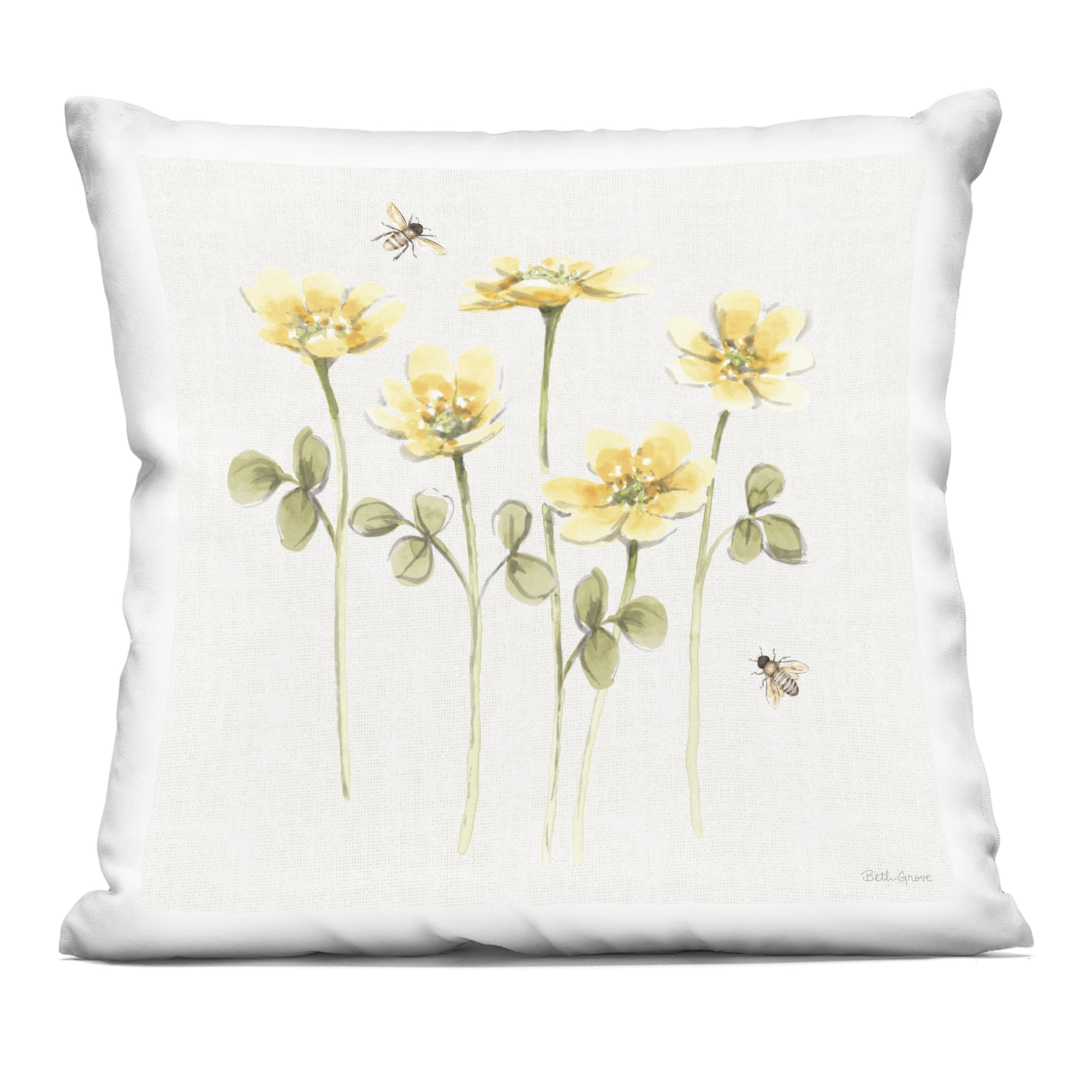 Stupell Industries Sweet Yellow Honey Flowers Decorative Printed Throw Pillow, design by Beth Grove, 18 x 7 x 18