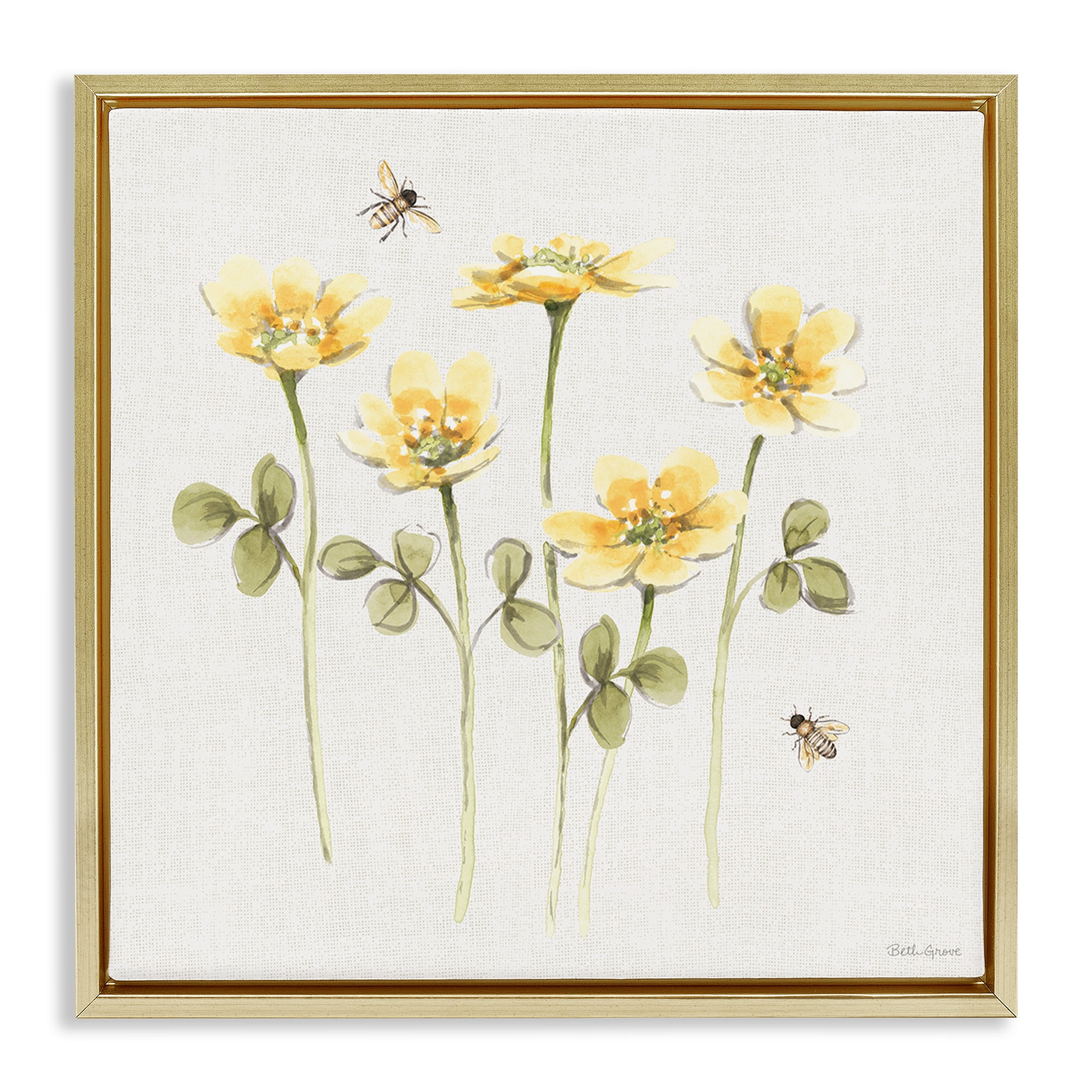 Stupell Industries Sweet Yellow Honey Flowers Gold Framed Floater Canvas Wall Art, design by Beth Grove