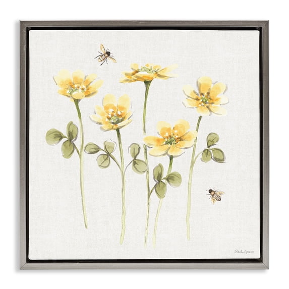 Stupell Industries Cottage Sweet Yellow Honey Flowers Gray Floating Frame Canvas Art, 18 x 18, by Beth Grove