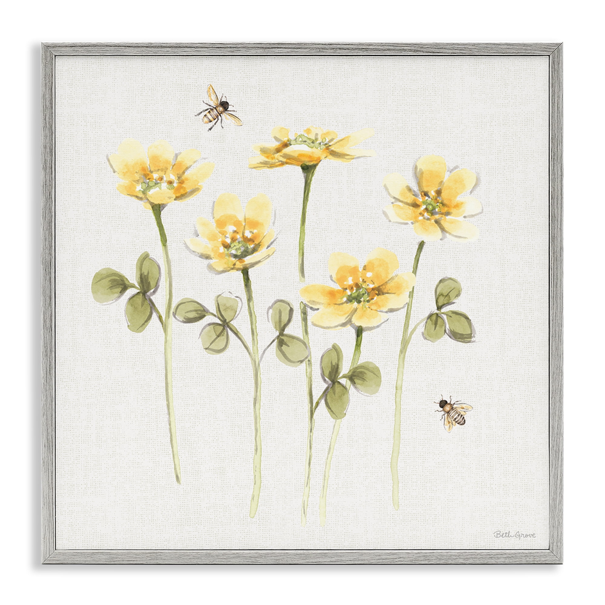 Stupell Industries Sweet Yellow Honey Flowers Gray Framed Giclee Art, design by Beth Grove
