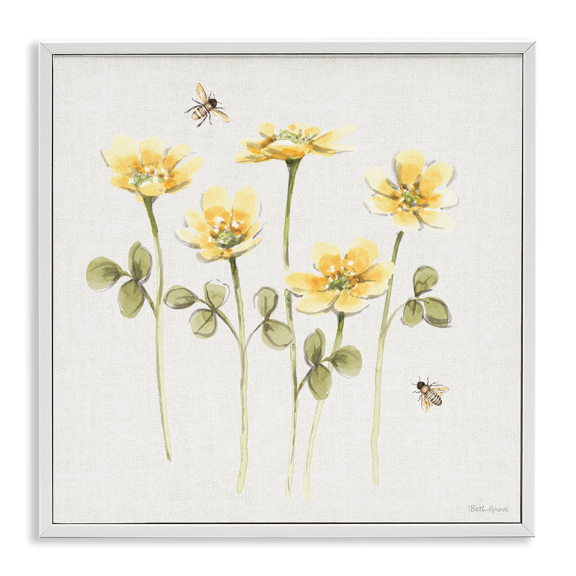 Stupell Industries Sweet Yellow Honey Flowers White Framed Giclee Art, design by Beth Grove