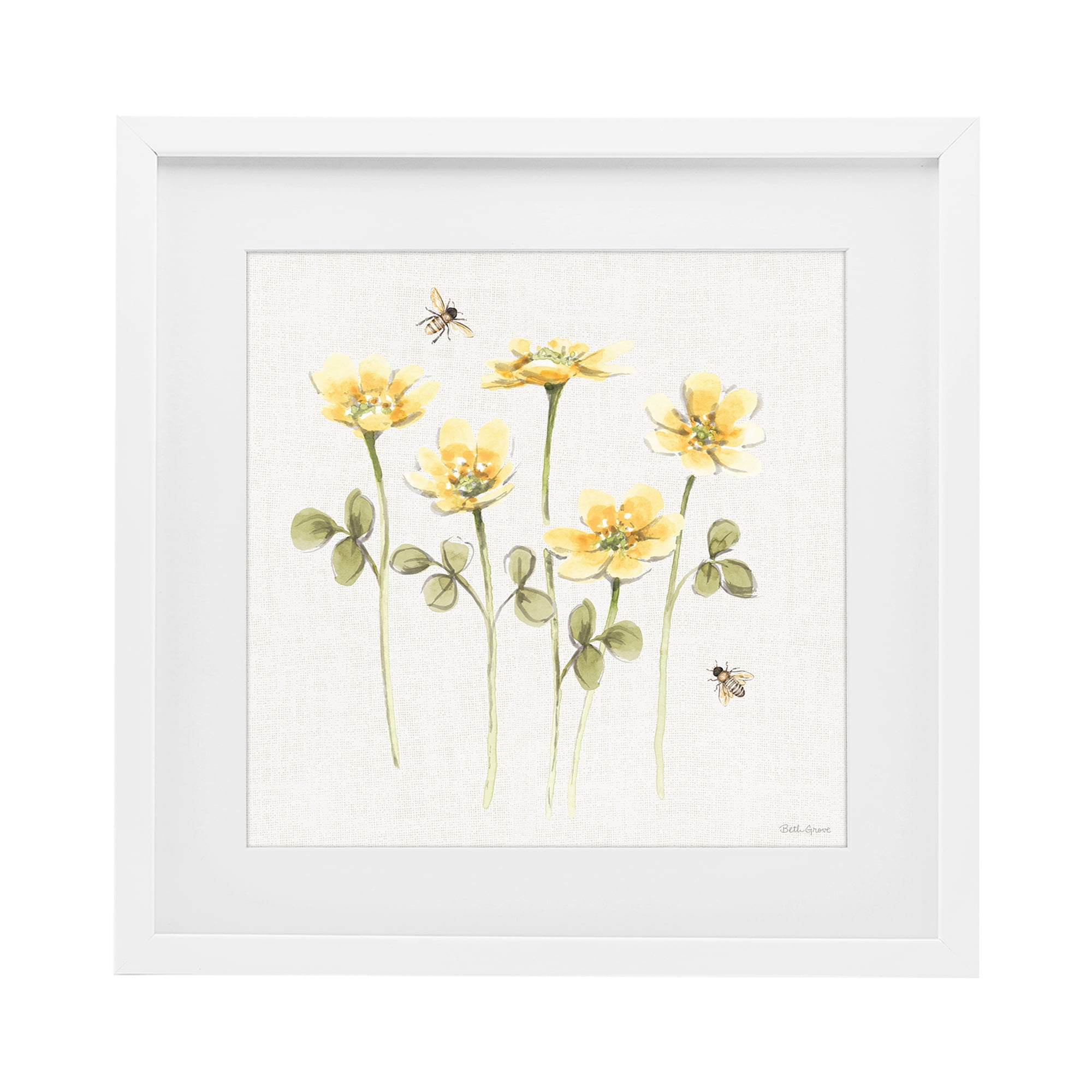 Stupell Industries Sweet Yellow Honey Flowers White Framed Print Under Glass, design by Beth Grove