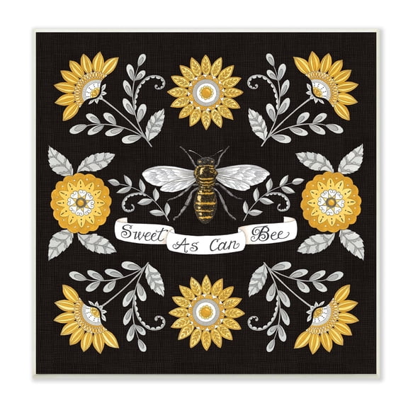 Stupell Industries Sweet as Can Bee Sentiment Vintage Floral Pattern, 12 x 12,Design by Deb Strain
