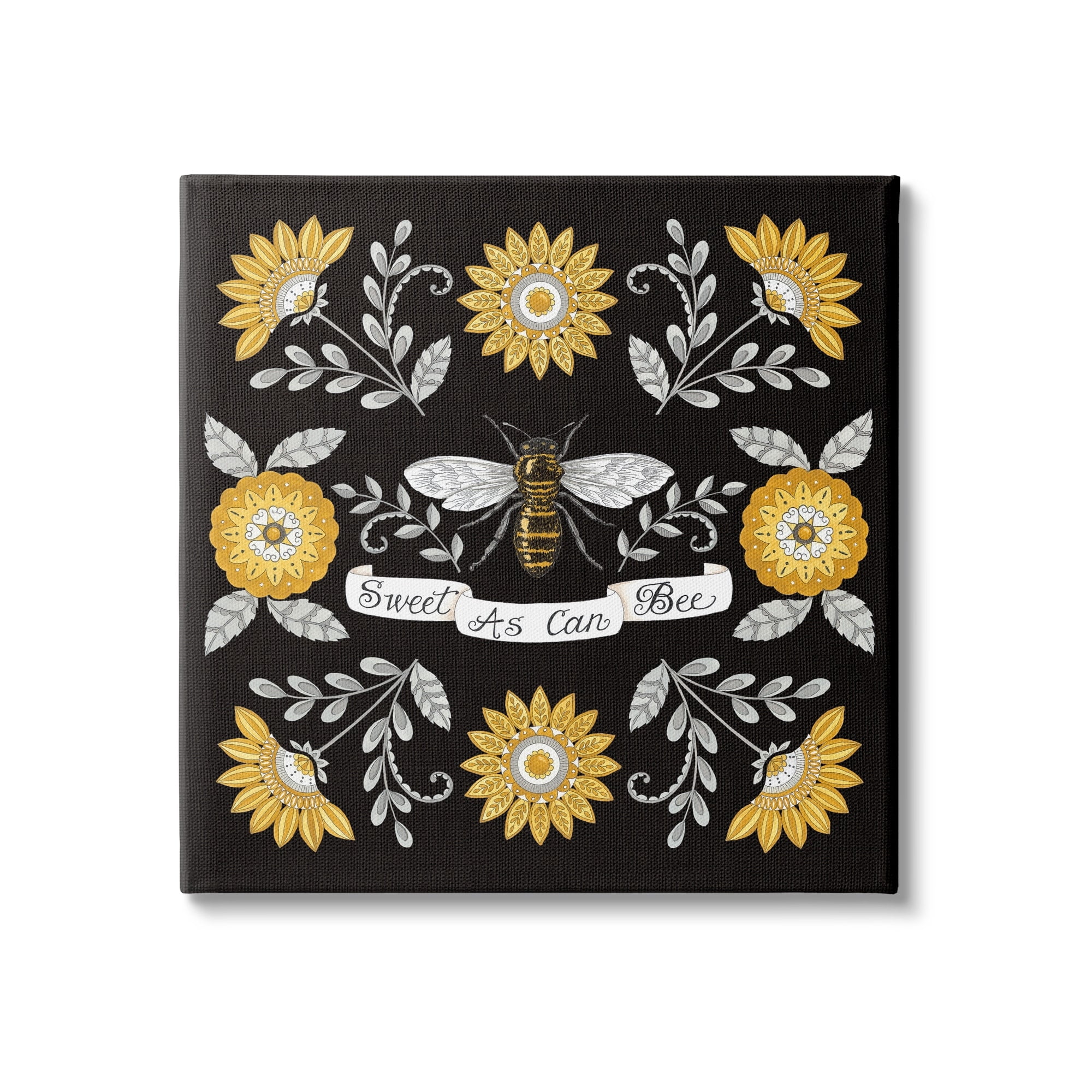 Stupell Industries Sweet as Can Bee Sentiment Vintage Floral Pattern, 17 x 17,Design by Deb Strain