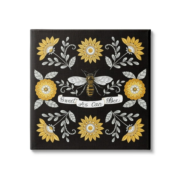 Stupell Industries Sweet as Can Bee Sentiment Vintage Floral Pattern, 24 x 24,Design by Deb Strain