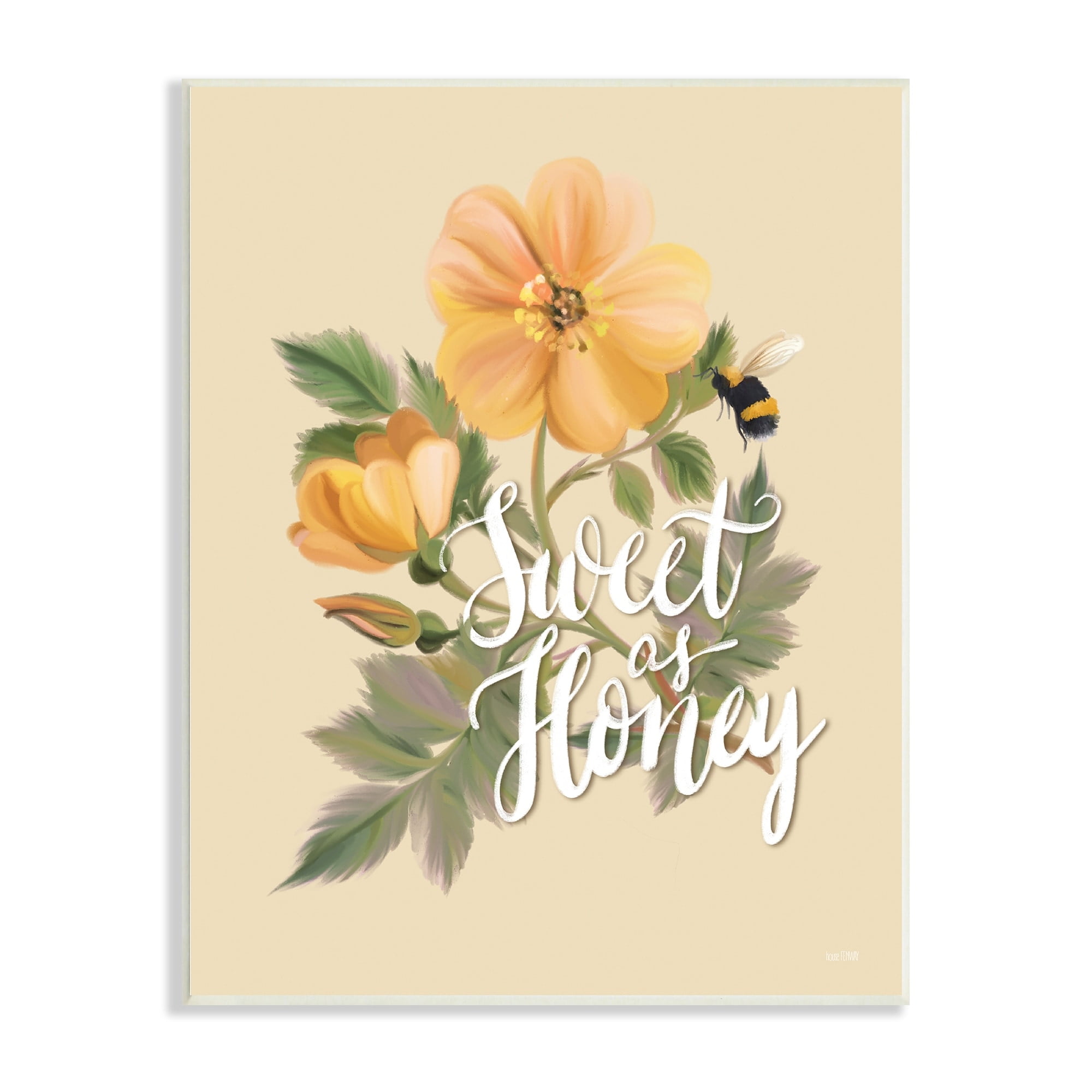 Sweet As Honey Bumble Bee Yellow Poppy Flower Wood Wall Art