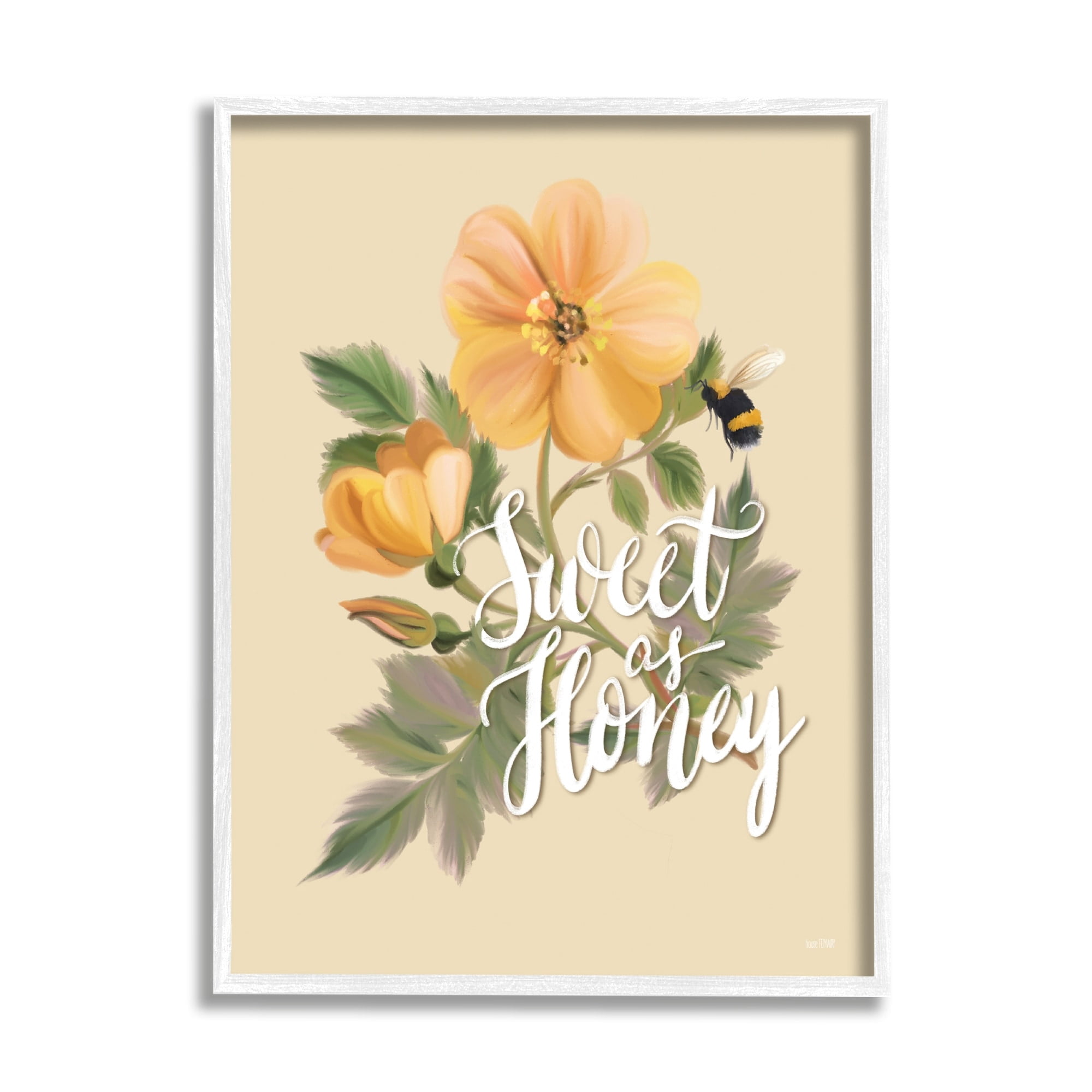 Stupell Industries Sweet as Honey Bumble Bee Yellow Poppy Flower, 11 x 14, Design by House Fenway