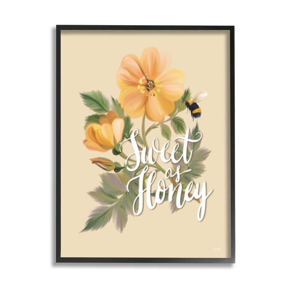 Stupell Industries Sweet as Honey Bumble Bee Yellow Poppy Flower Graphic Art Black Framed Art Print Wall Art, 11x14, by House Fenway