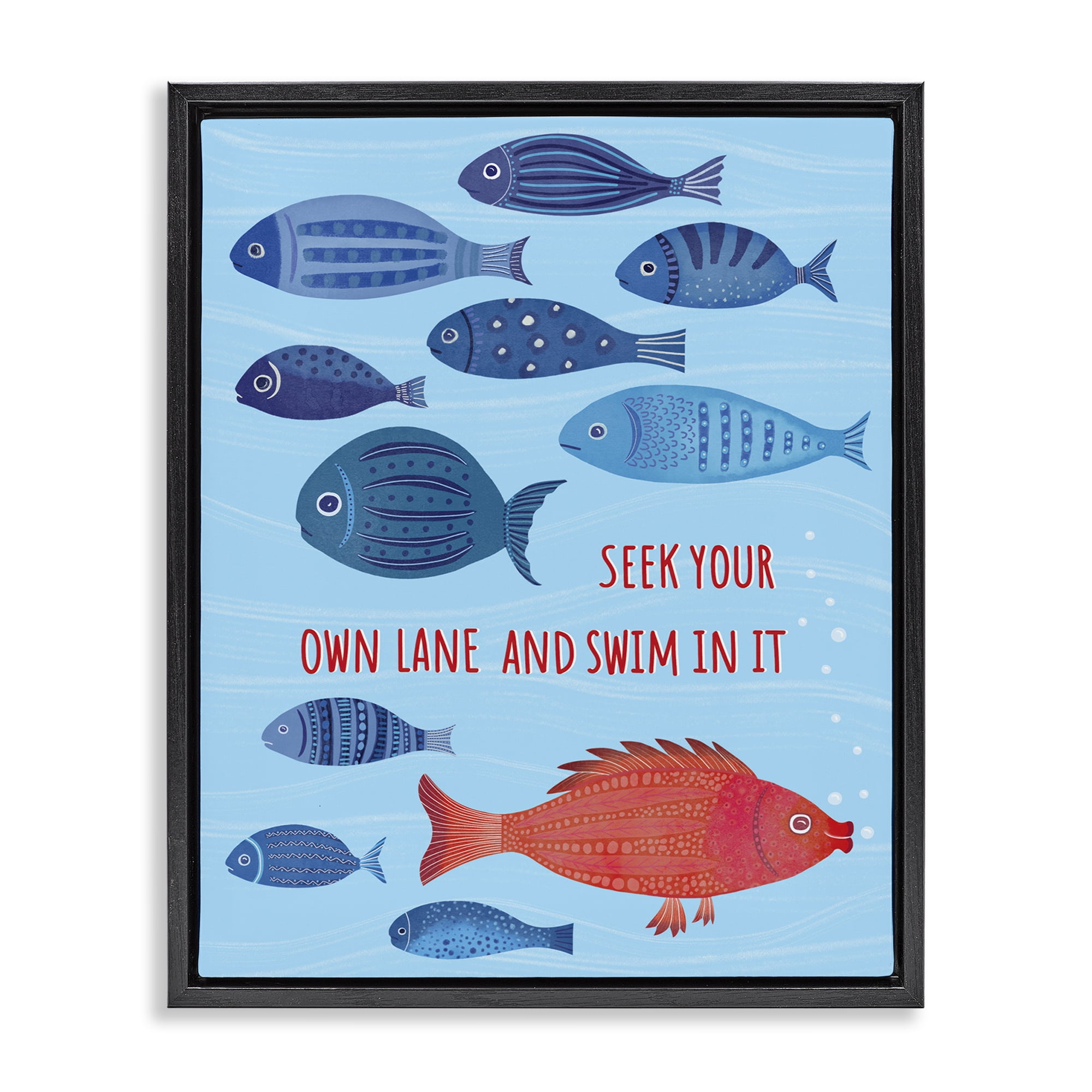 Stupell Industries Swim In Your Own Lane Nautical & Beach Painting Black Floater Framed Canvas Art Print Wall Art, 25 x 31
