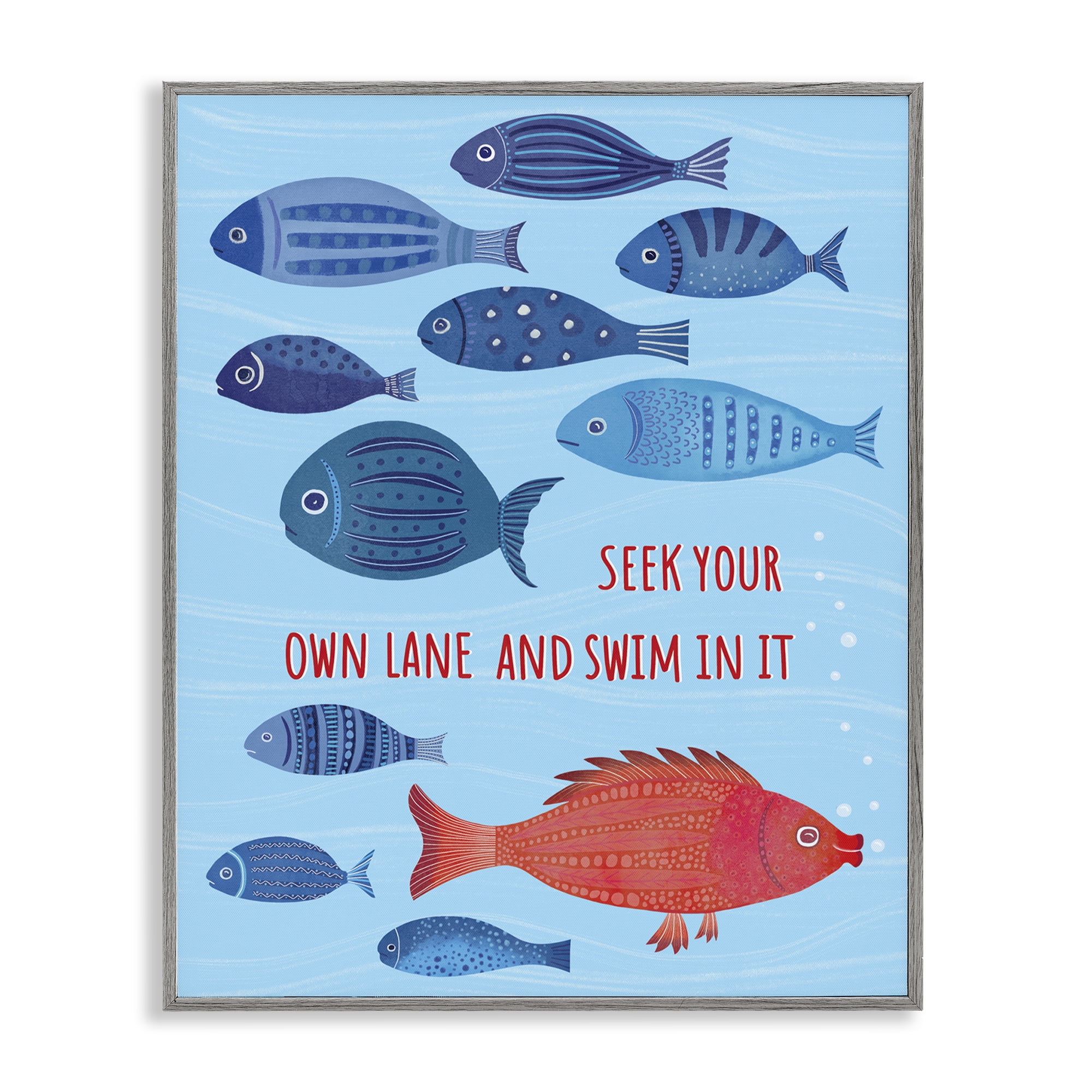 Stupell Industries Swim In Your Own Lane Nautical & Beach Painting Gray Framed Art Print Wall Art, 16 x 20
