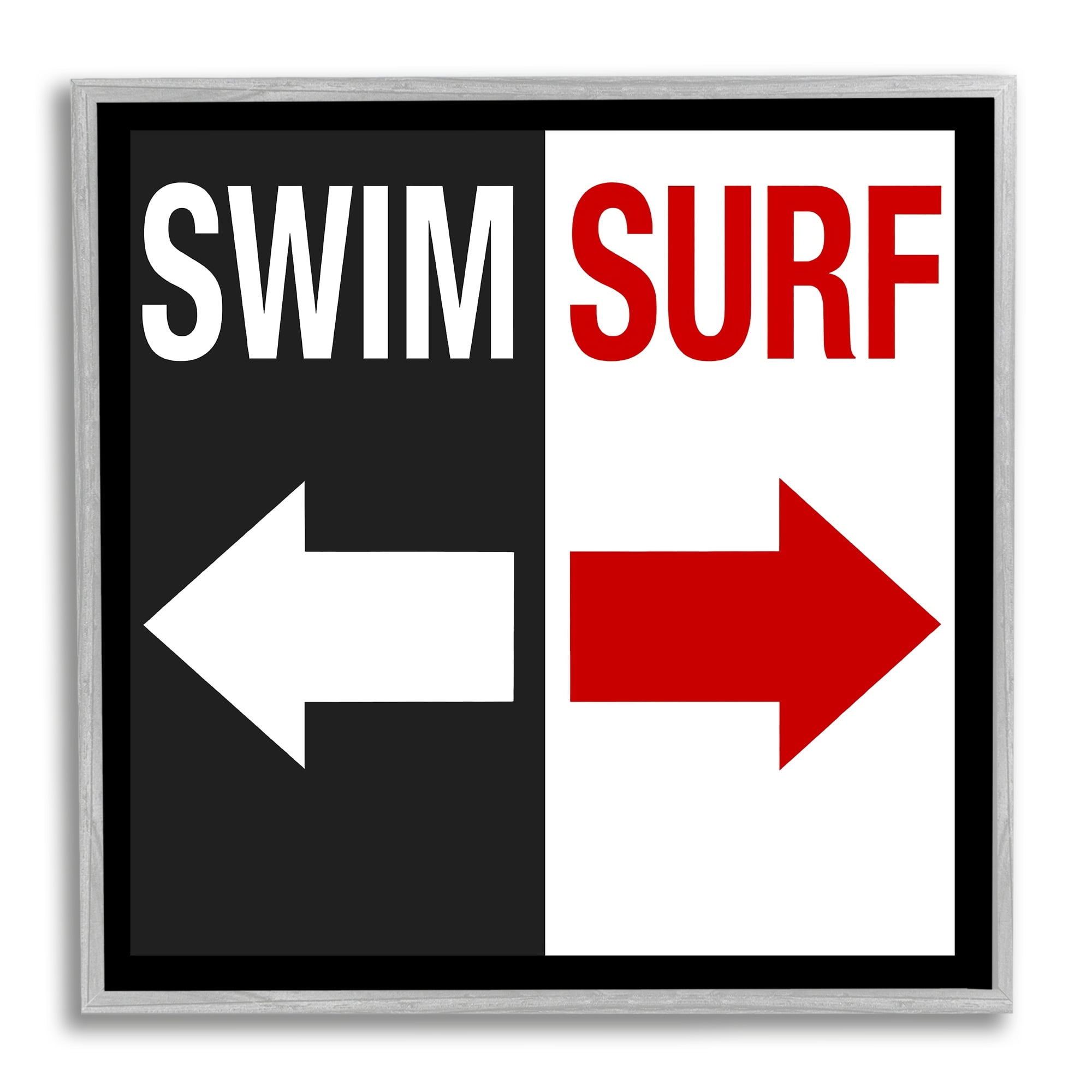 Stupell Industries Swim Surf Arrows Sign Ocean Coastal Words Graphic Art Gray Framed Art Print Wall Art, Design by Graffitee Studios