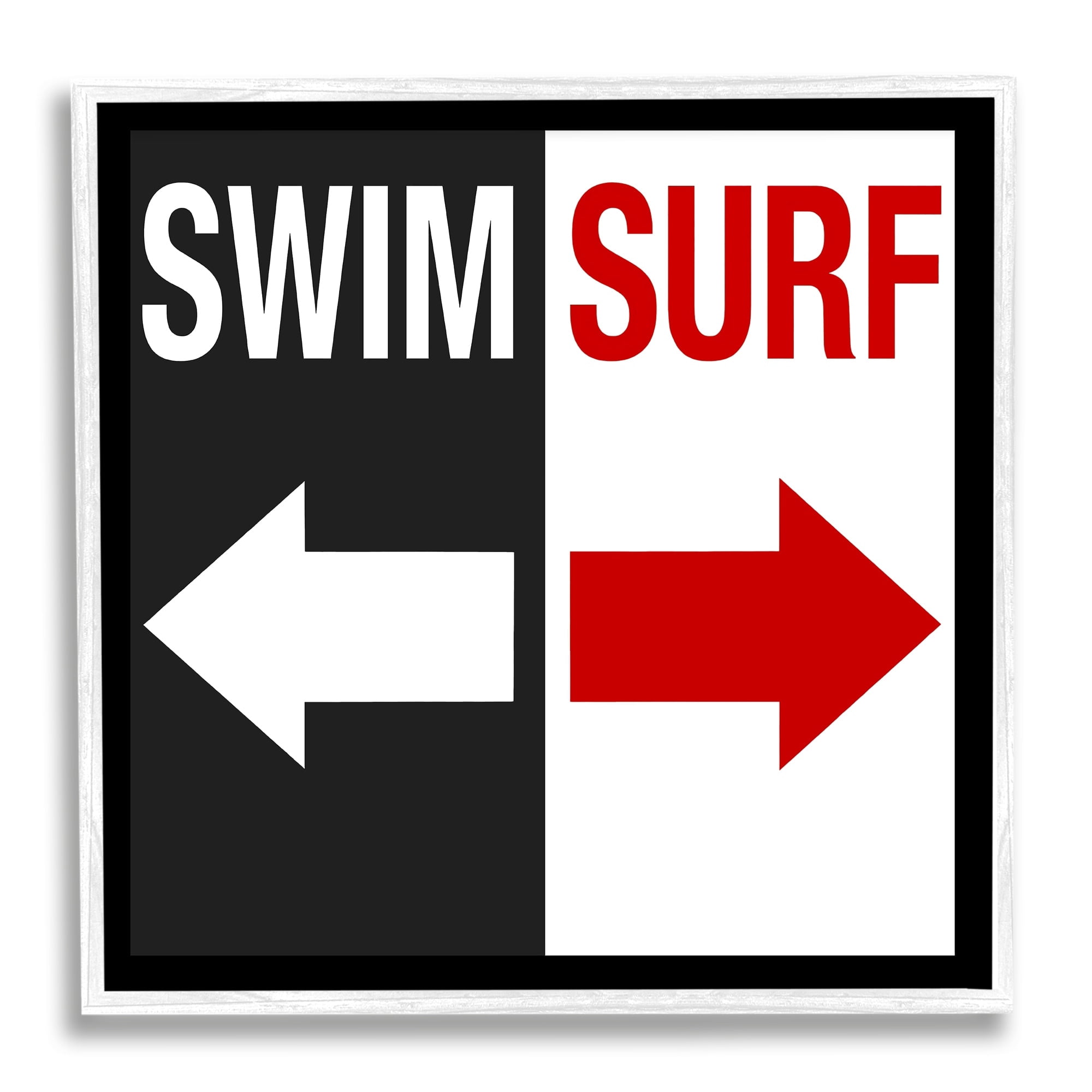 Stupell Industries Swim Surf Arrows Sign Ocean Coastal Words Graphic Art White Framed Art Print Wall Art, Design by Graffitee Studios