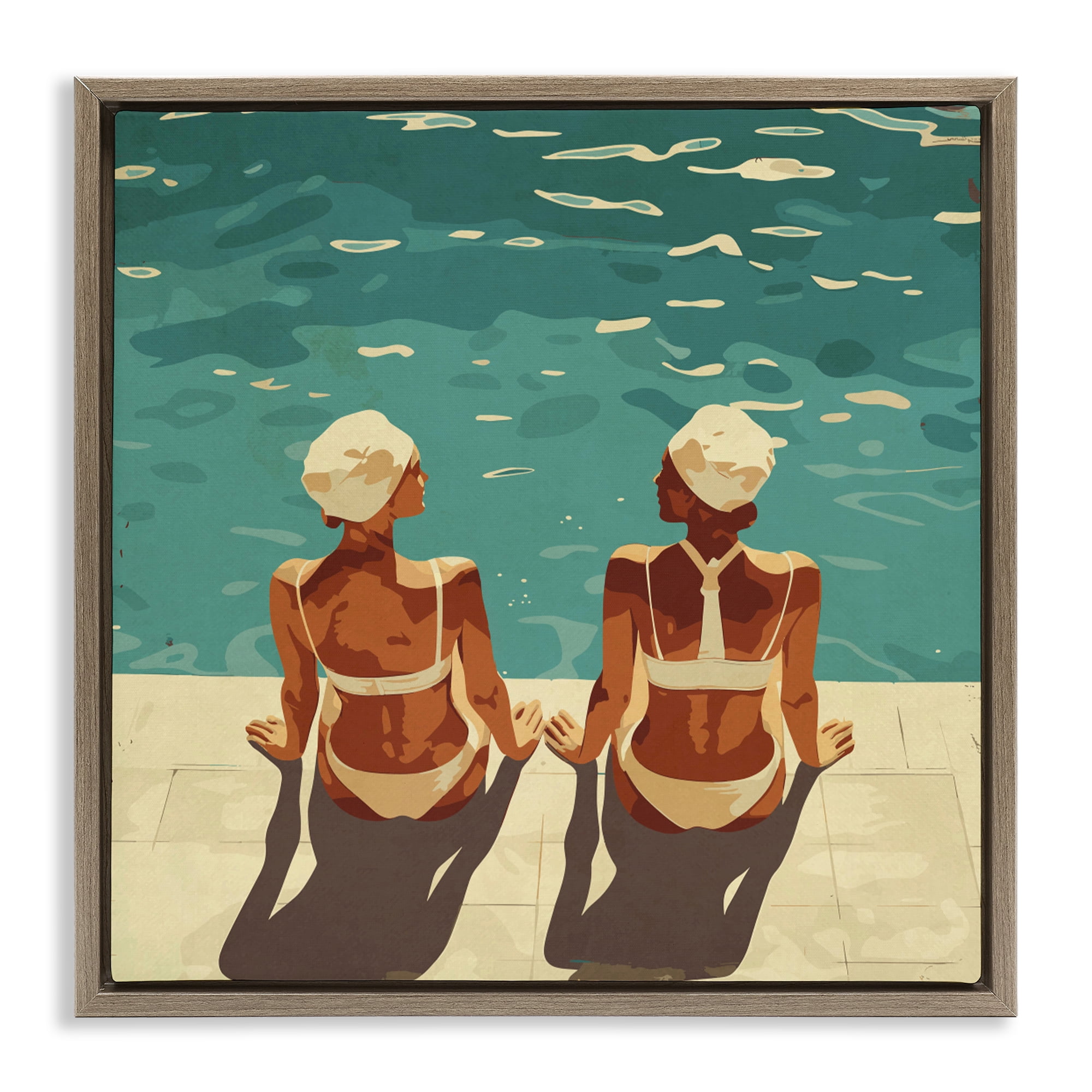 Stupell Industries Swimmer Friends Duo Brown Framed Floater Canvas Wall Art, design by Layla Oz