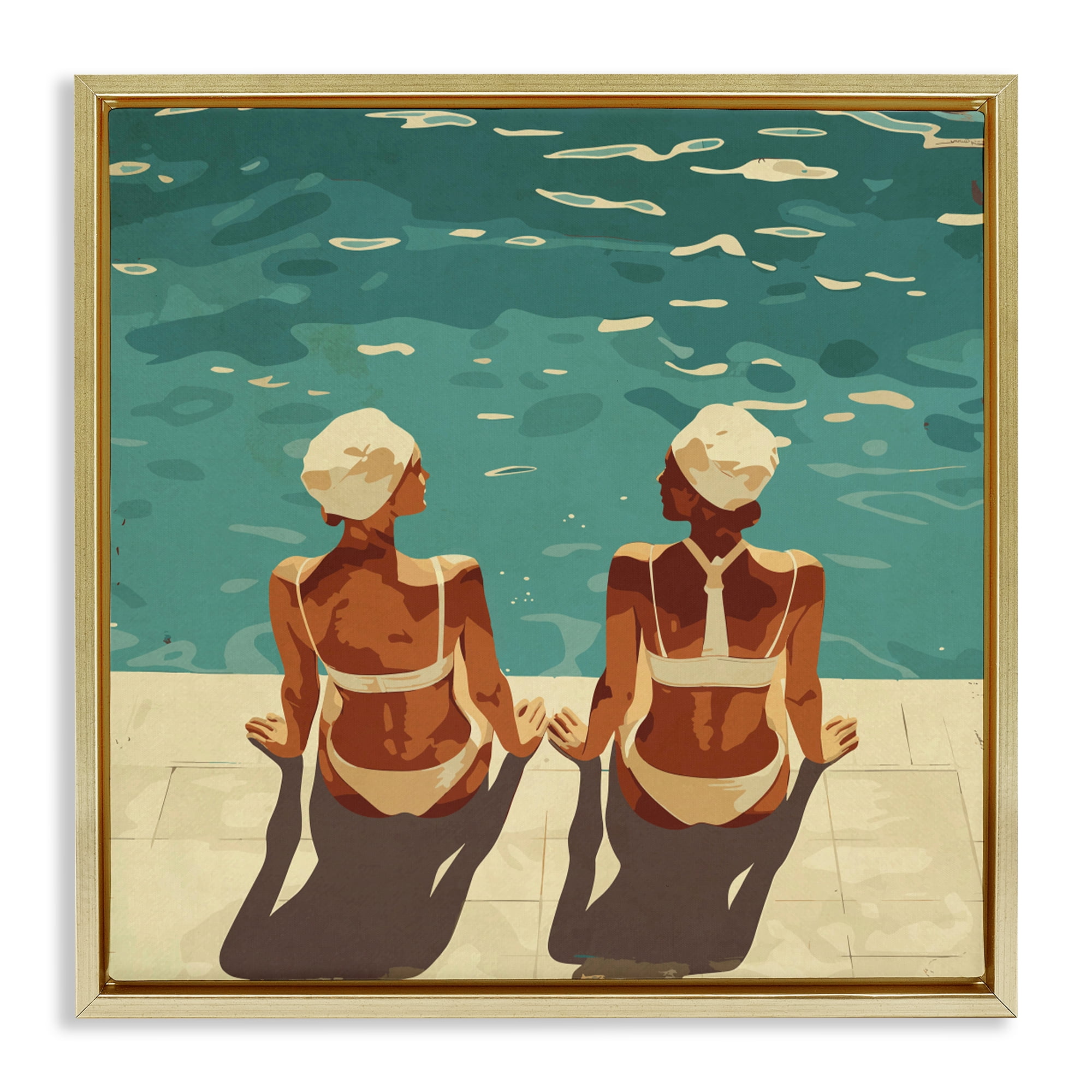 Stupell Industries Swimmer Friends Duo Gold Framed Floater Canvas Wall Art, design by Layla Oz
