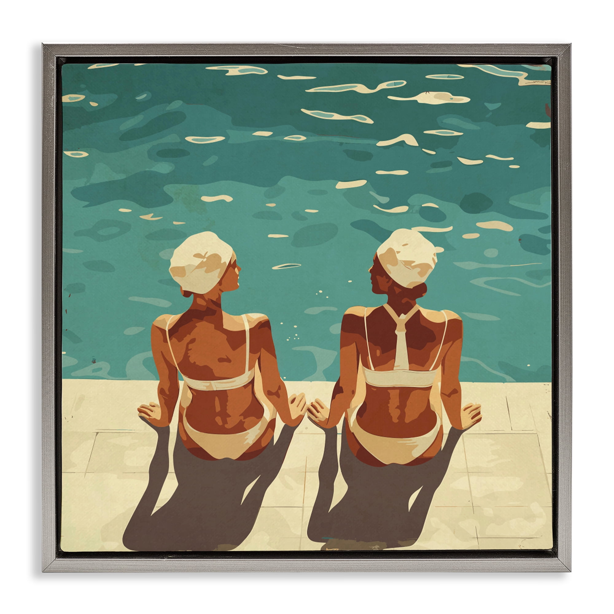Stupell Industries Swimmer Friends Duo Gray Framed Floater Canvas Wall Art, design by Layla Oz