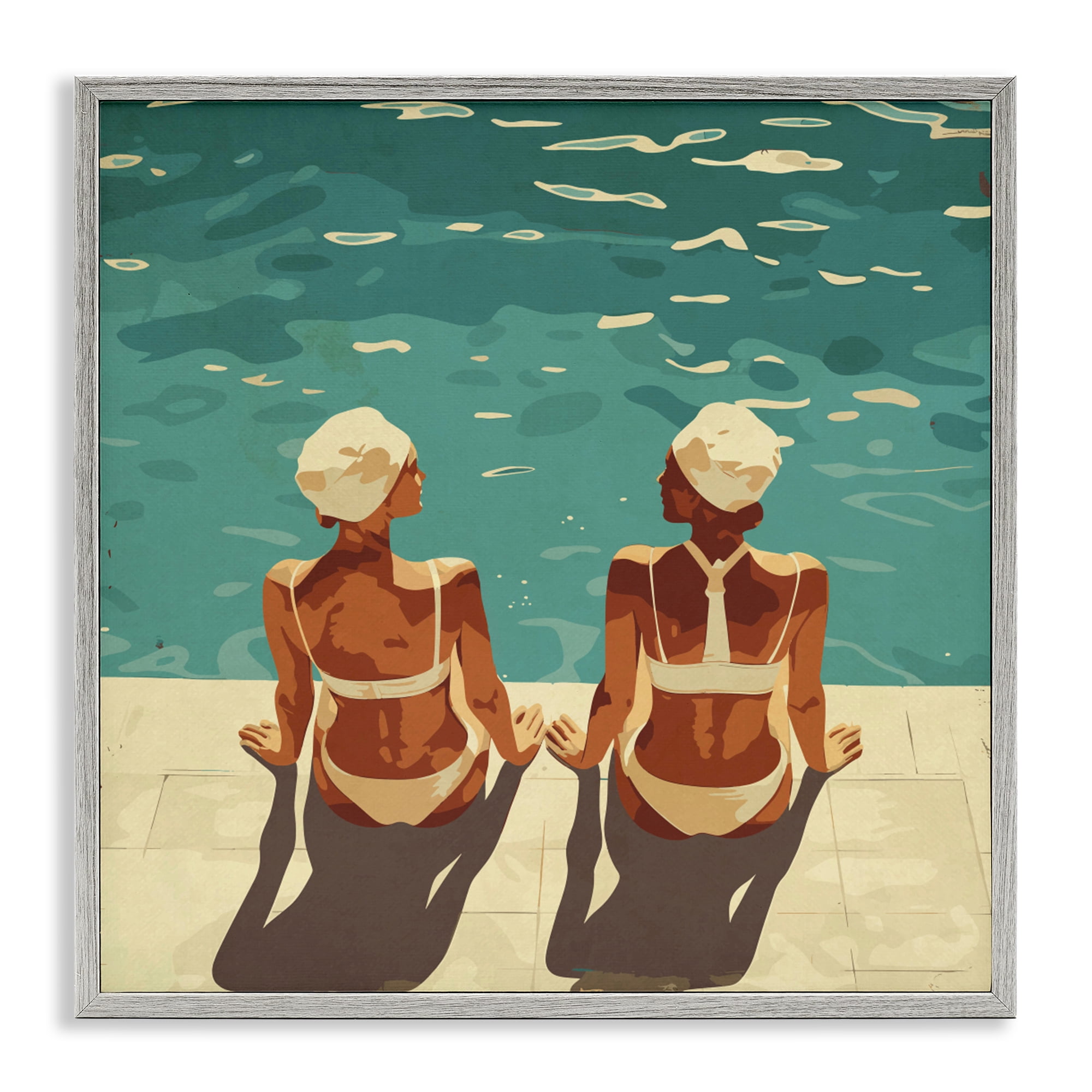 Stupell Industries Swimmer Friends Duo Gray Framed Giclee Art, design by Layla Oz