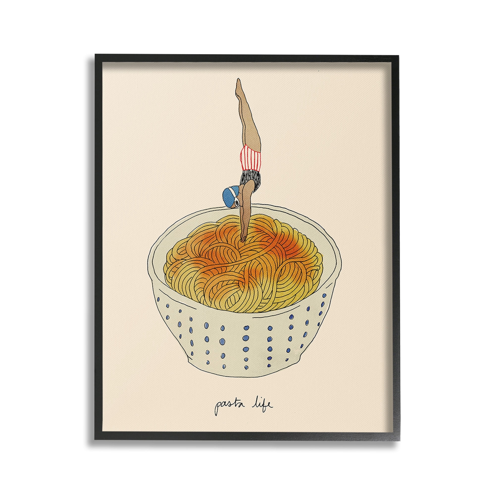 Stupell Industries Swimmer with Pasta Bowl Food & Beverage Painting Black Framed Art Print Wall Art, 24 x 30