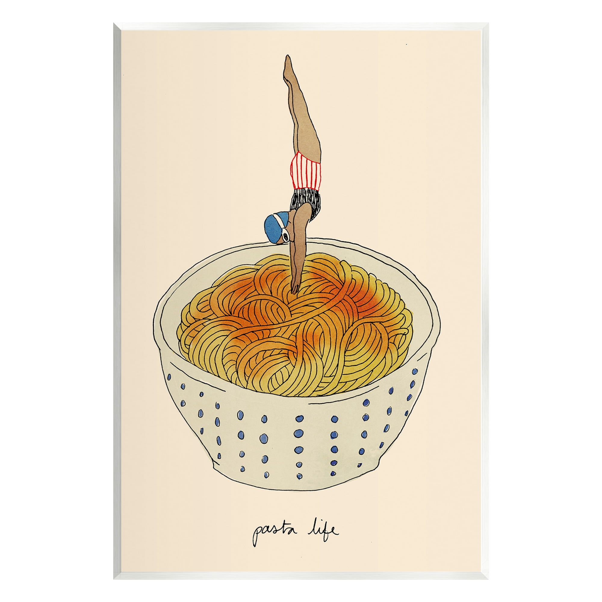 Stupell Industries Swimmer with Pasta Bowl Food & Beverage Painting Unframed Art Print Wall Art, 13 x 19