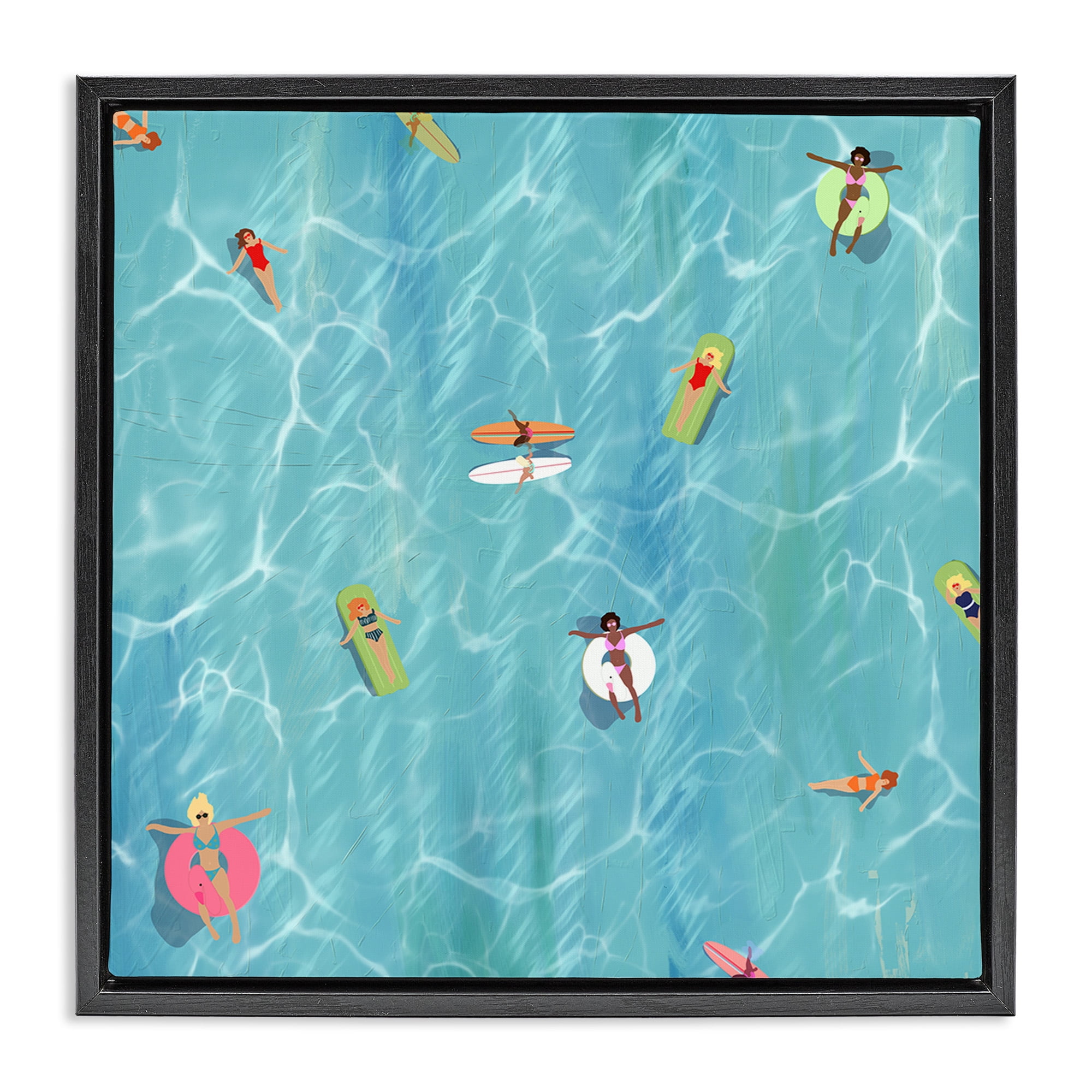 Stupell Industries Swimming Aerial Summer View Nature Painting Black Floater Framed Canvas Art Print Wall Art, 25 x 25