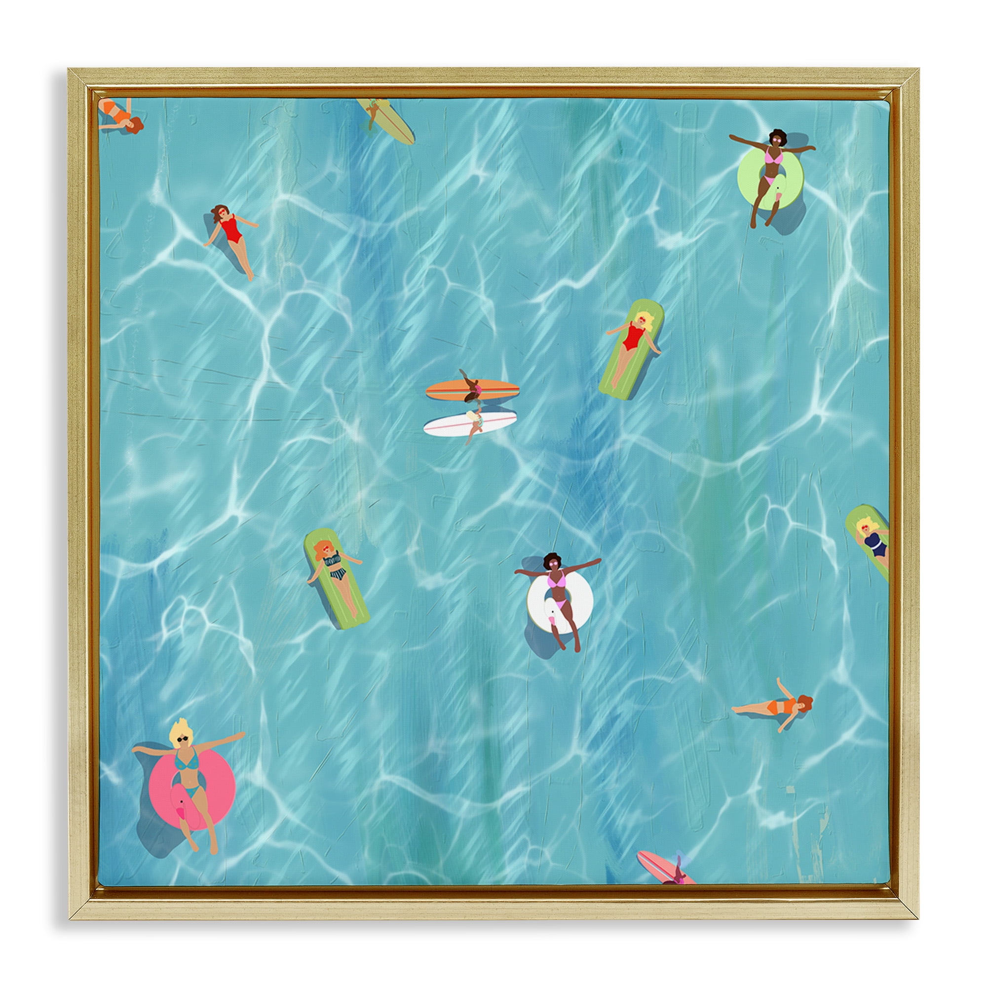 Stupell Industries Swimming Aerial Summer View Nature Painting Gold Floater Framed Canvas Art Print Wall Art, 18 x 18