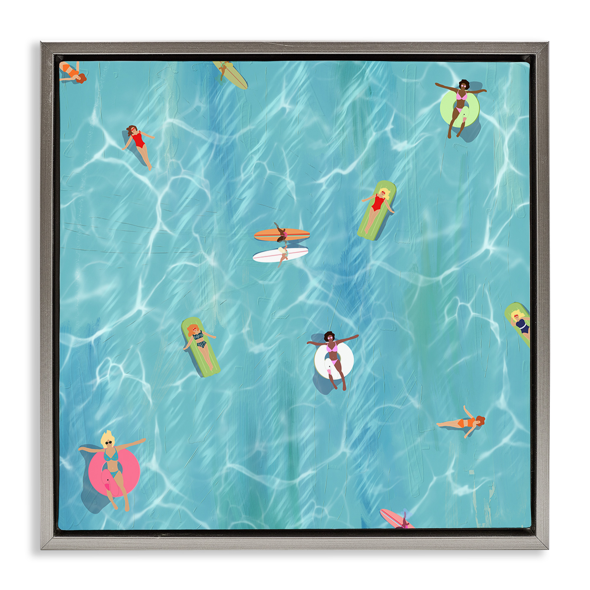 Stupell Industries Swimming Aerial Summer View Nature Painting Gray Floater Framed Canvas Art Print Wall Art, 25 x 25