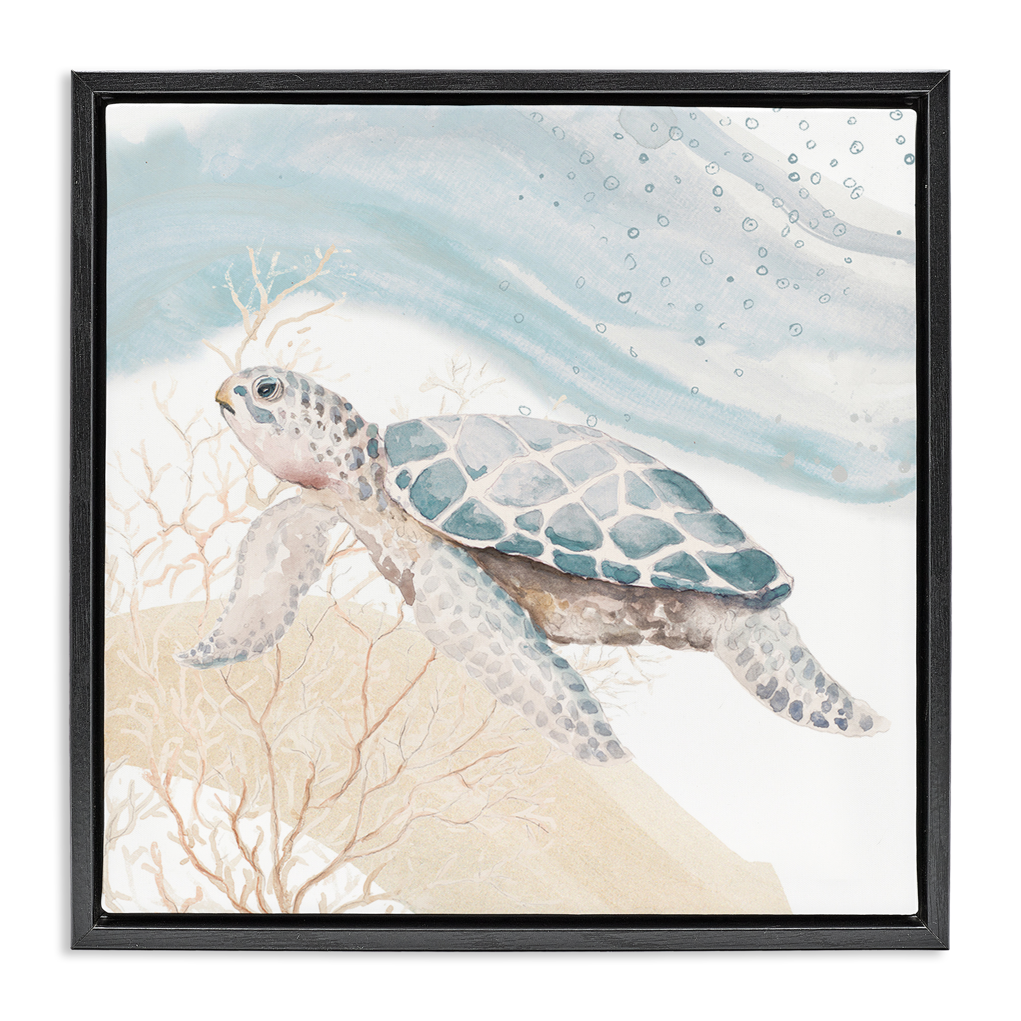 Stupell Industries Swimming Aquatic Turtle Animals & Insects Painting Black Floater Framed Canvas Art Print Wall Art, 25 x 25